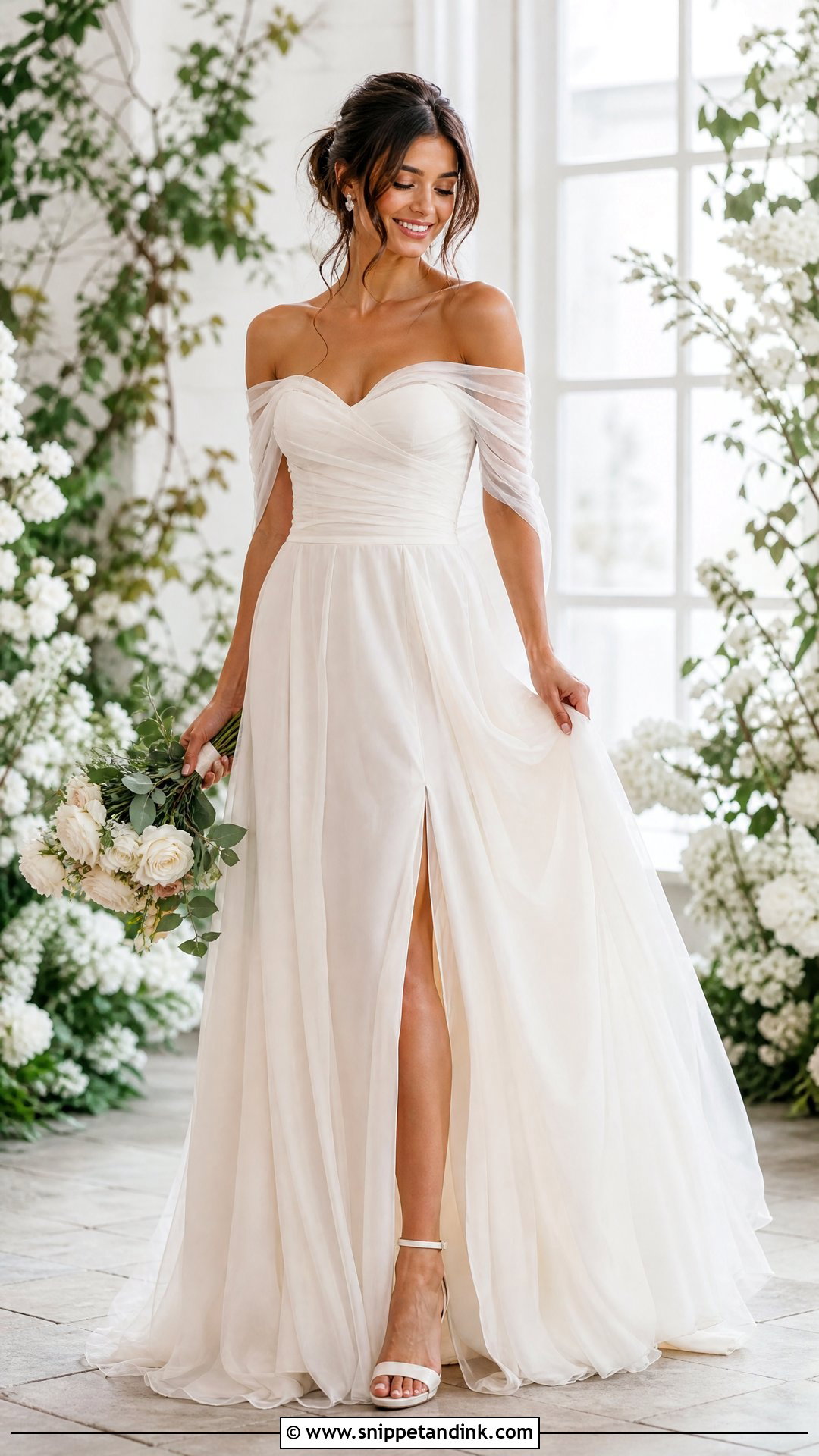 Off Shoulder Wedding Dress With Chiffon Shawl - Snippet and Ink - 25 Wedding Dress with Shawl Ideas
