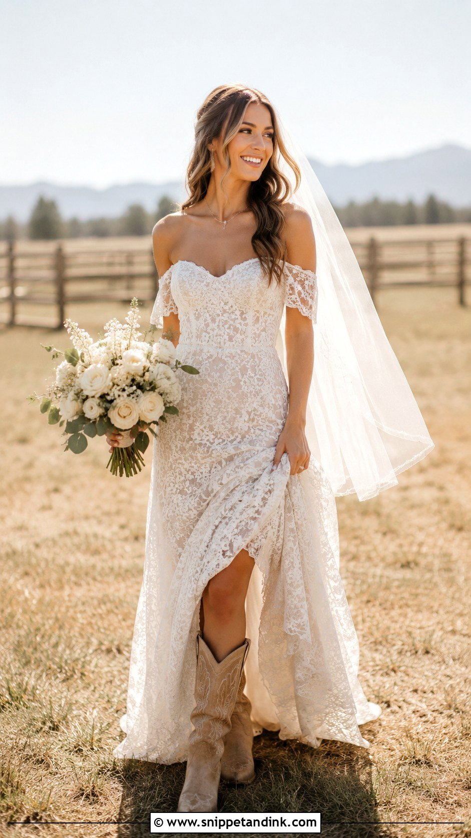 Off Shoulder Wedding Dress With Cowboy Boots - Snippet and Ink - 25 Wedding Dress with Cowboy Boots Ideas