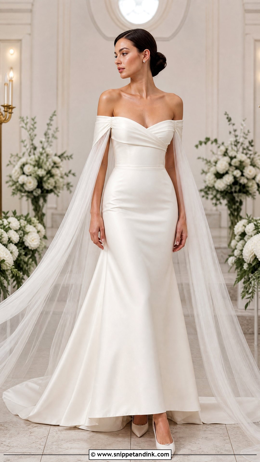 Off Shoulder Wedding Dress With Detachable Cape - Snippet and Ink - 20 Wedding Dress with a Cape Ideas