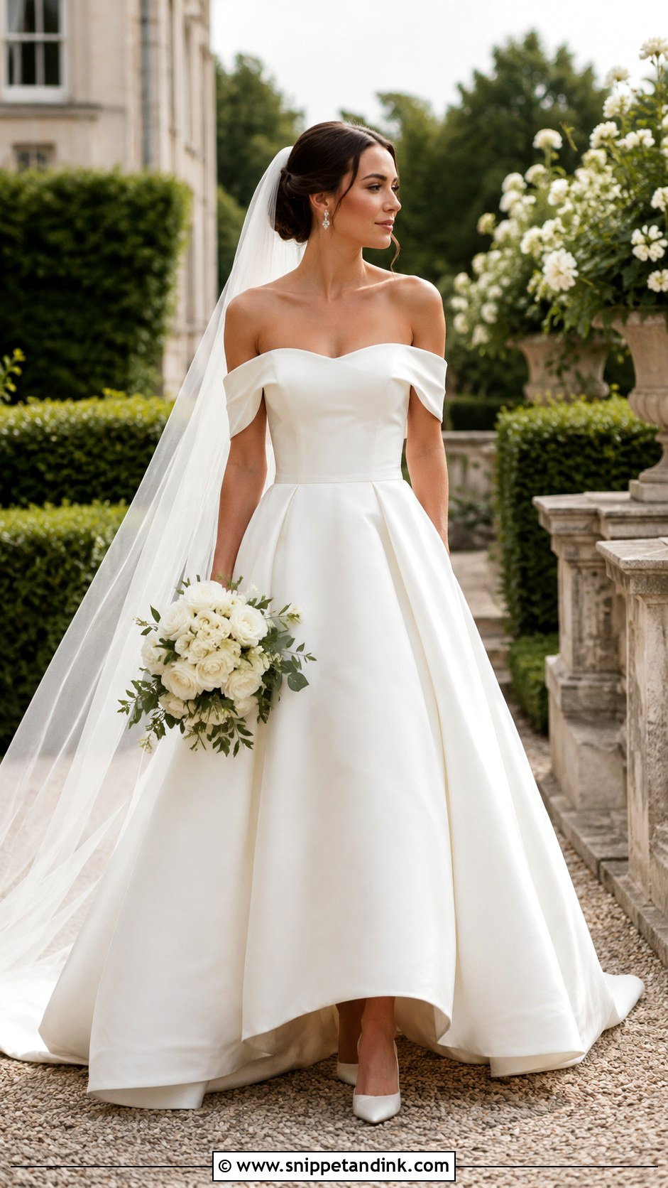 Off Shoulder Wedding Dress With Draped Sleeves - Snippet and Ink - 20 Classic Wedding Dress with Sleeves