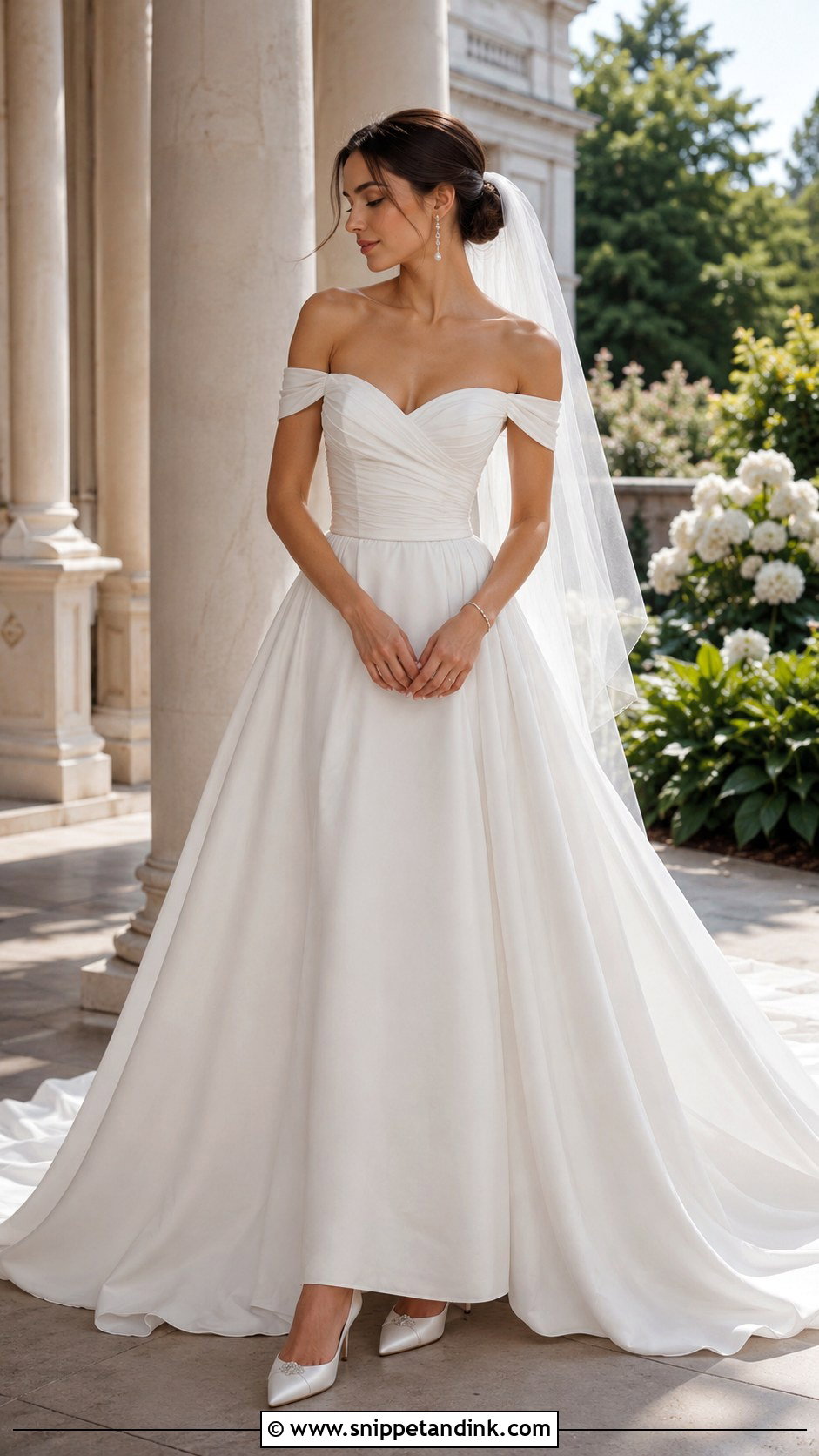 Off Shoulder Wedding Dress With Drop Earrings - Snippet and Ink - 20 Dress for Marriage Ideas