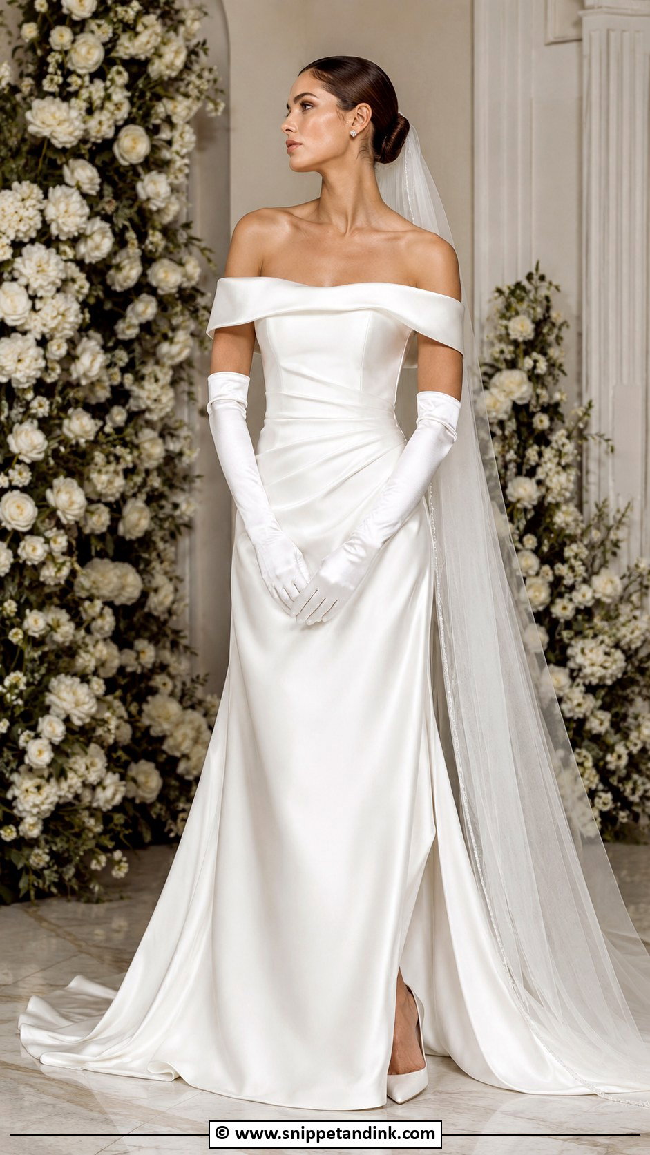 Off Shoulder Wedding Dress With Gloves - Snippet and Ink - 35 Off Shoulder Wedding Dress Ideas