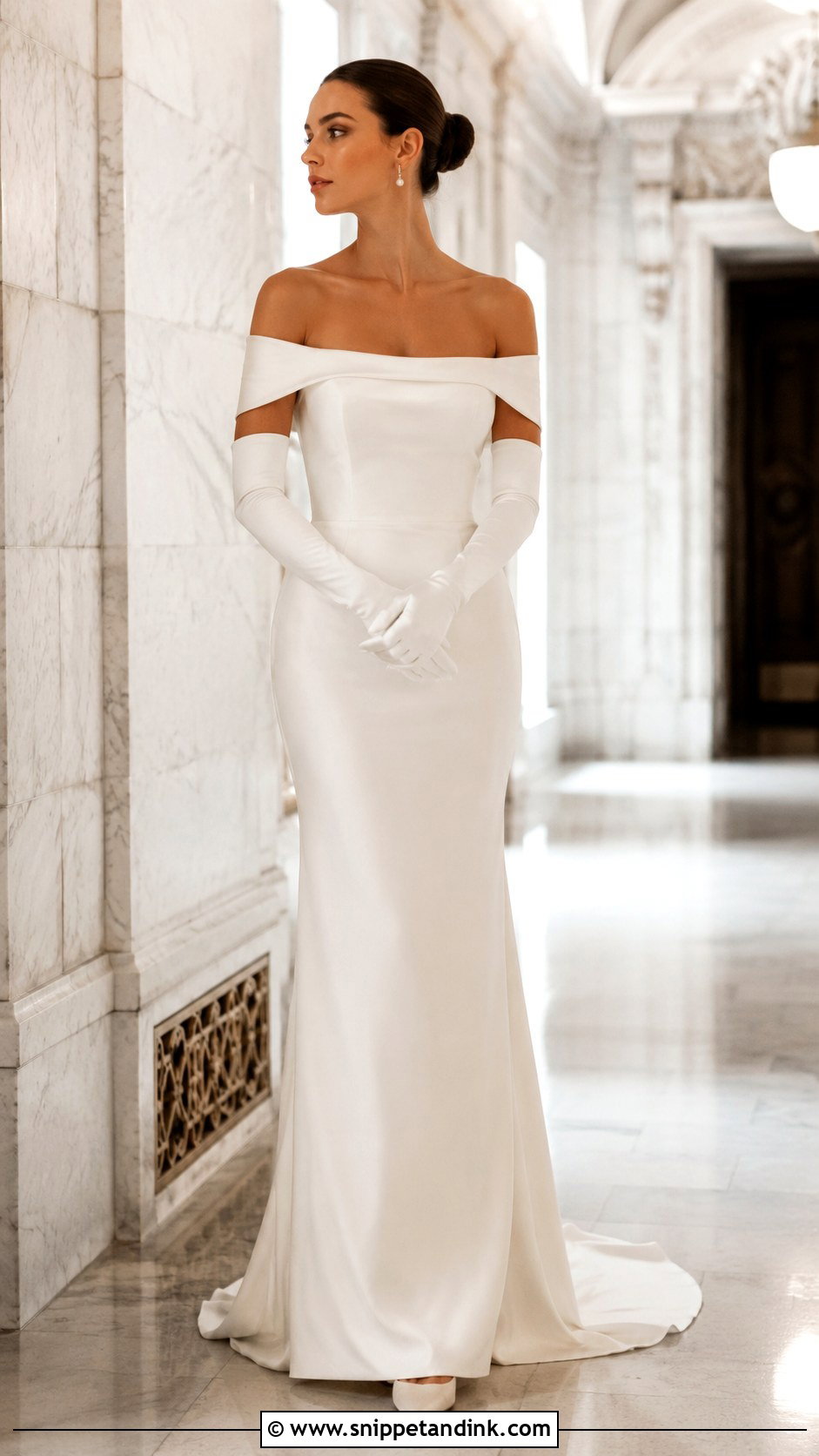 Off Shoulder Wedding Dress With Gloves - Snippet and Ink - 25 Special Wedding Dress Ideas