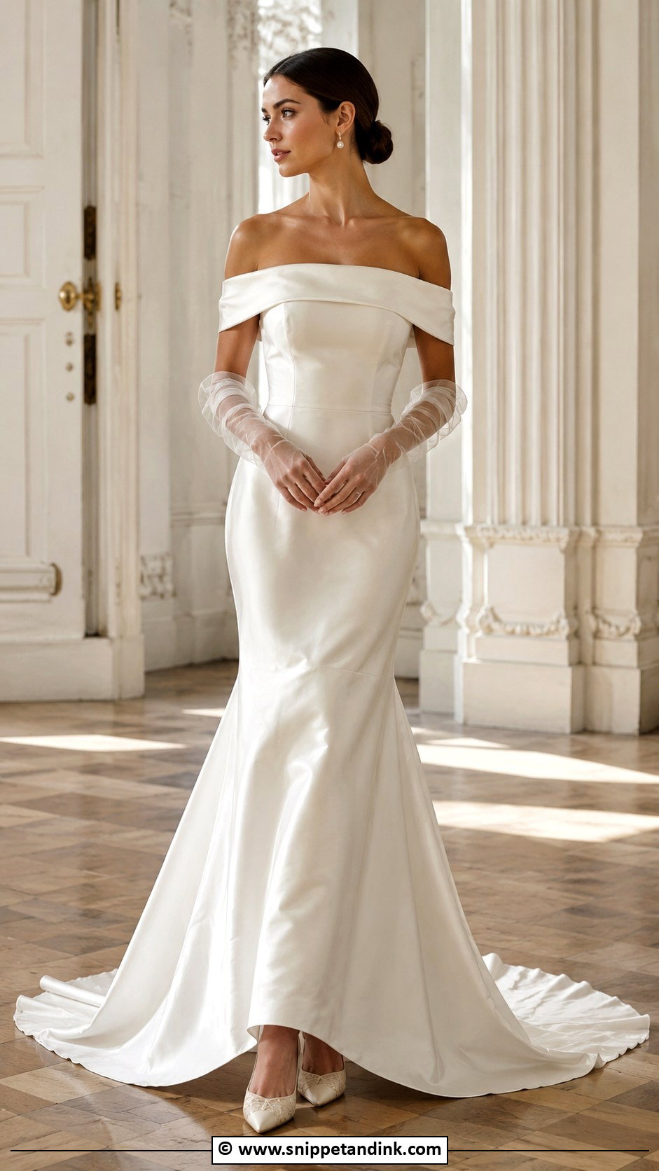 Off Shoulder Wedding Dress With Gloves - Snippet and Ink - 30 Wedding Dress with Gloves Ideas