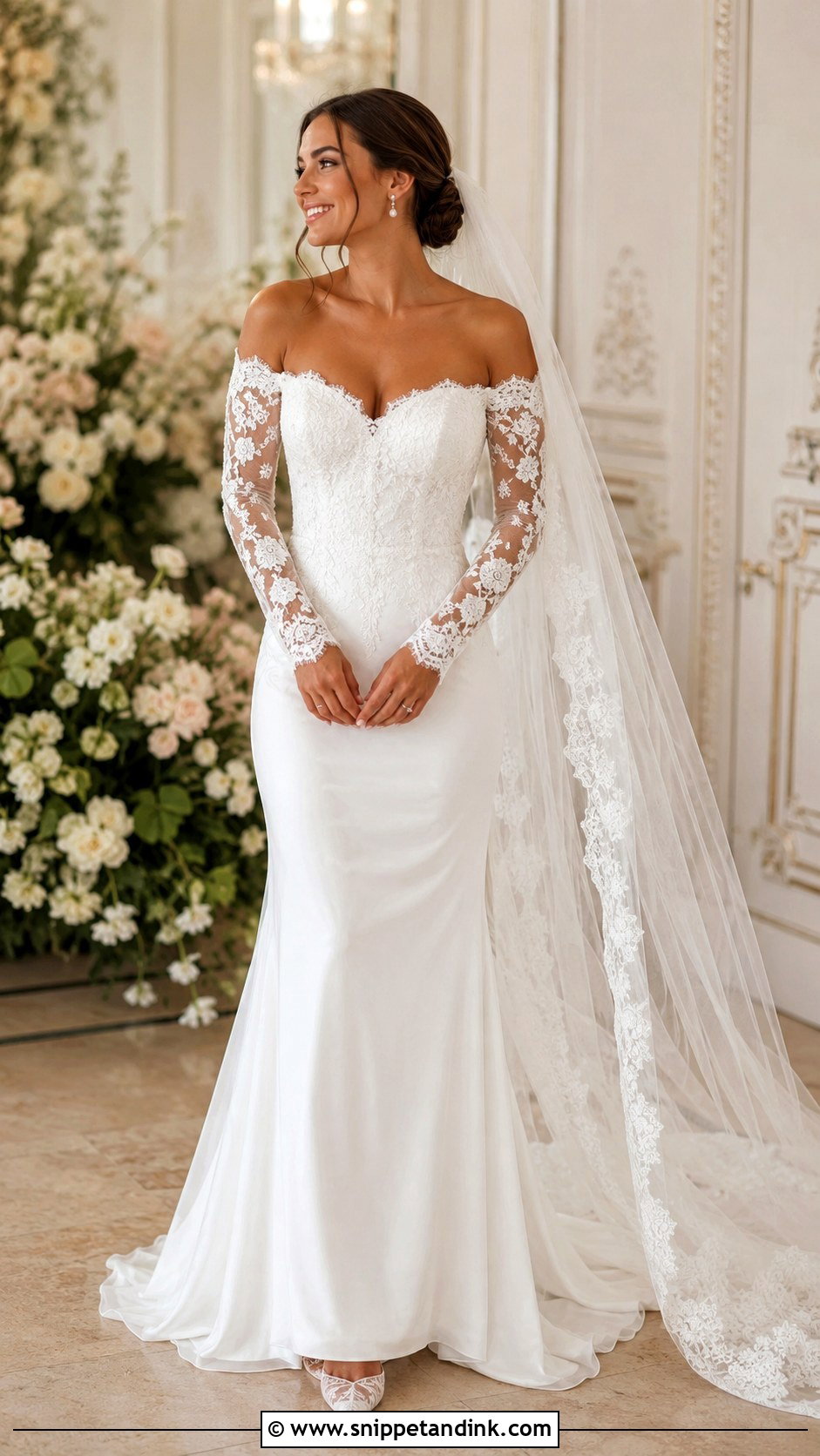 Off Shoulder Wedding Dress With Lace Sleeves - Snippet and Ink - 25 Long Sleeve Off Shoulder Wedding Dress Ideas