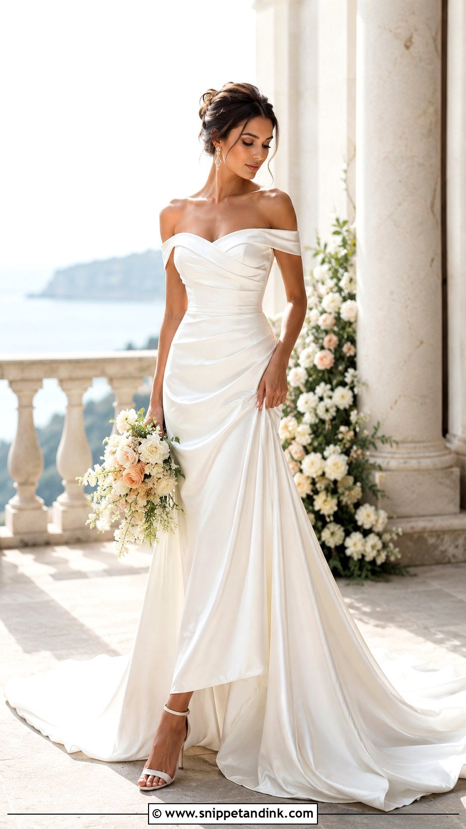 Off Shoulder Wedding Dress With Long Train - Snippet and Ink - 25 Long Train Wedding Dress Ideas