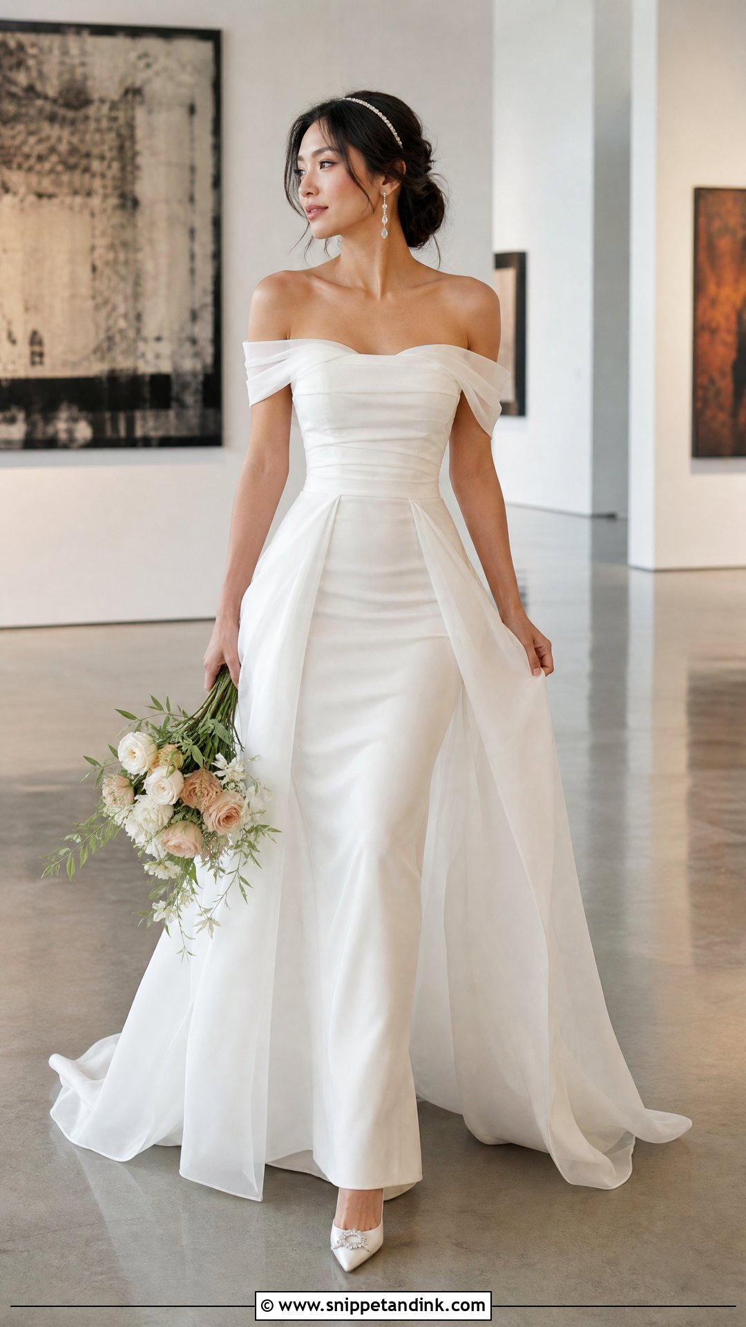 Off Shoulder Wedding Dress With Organza Overskirt - Snippet and Ink - 20 Wedding Dresses with Extension