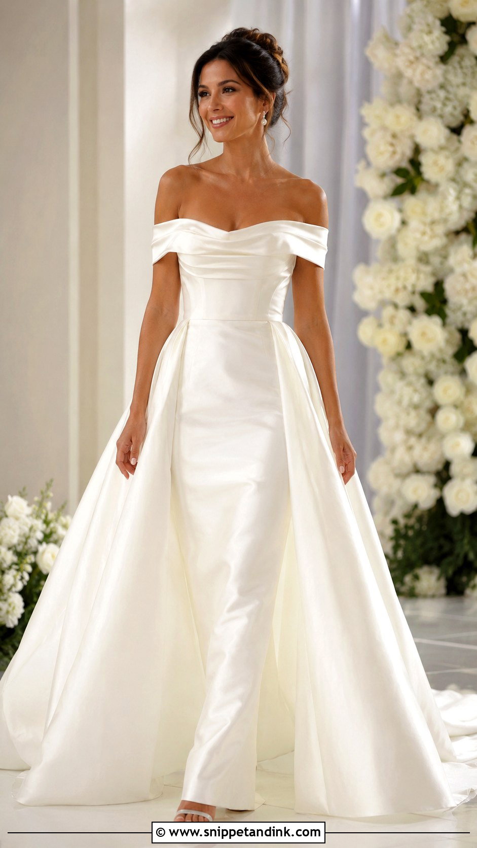 Off Shoulder Wedding Dress With Overskirt - Snippet and Ink - 25 Wedding Dress with Overskirt Ideas