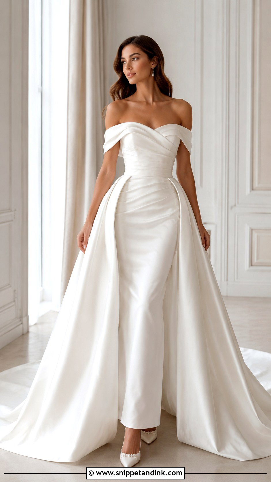 Off Shoulder Wedding Dress With Overskirt - Snippet and Ink - 25 Overskirt Wedding Dress Ideas