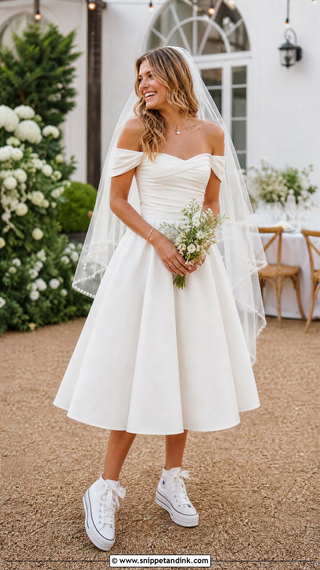 Off Shoulder Wedding Dress With Platform Converse - Snippet and Ink - 25 Wedding Dress with Sneakers Ideas