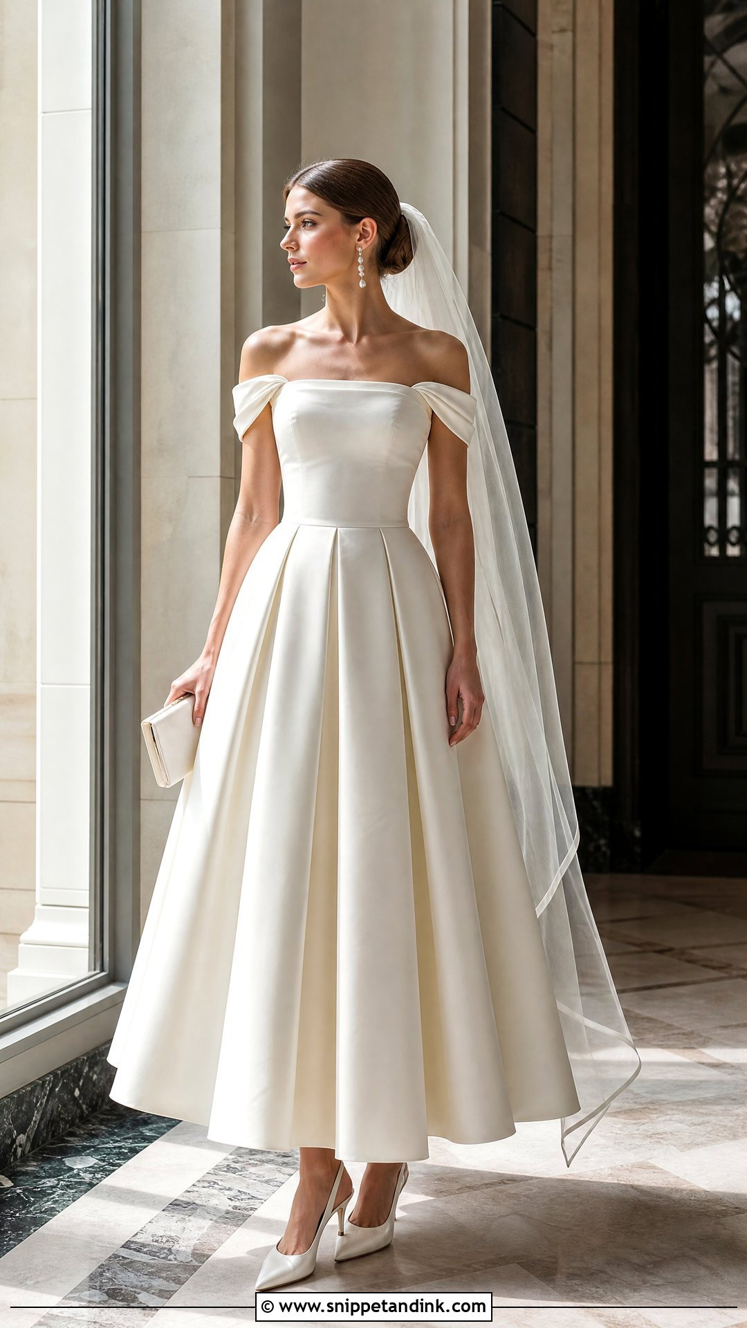 Off Shoulder Wedding Dress With Pleated Skirt - Snippet and Ink - 20 Wedding Dress with Skirt Ideas