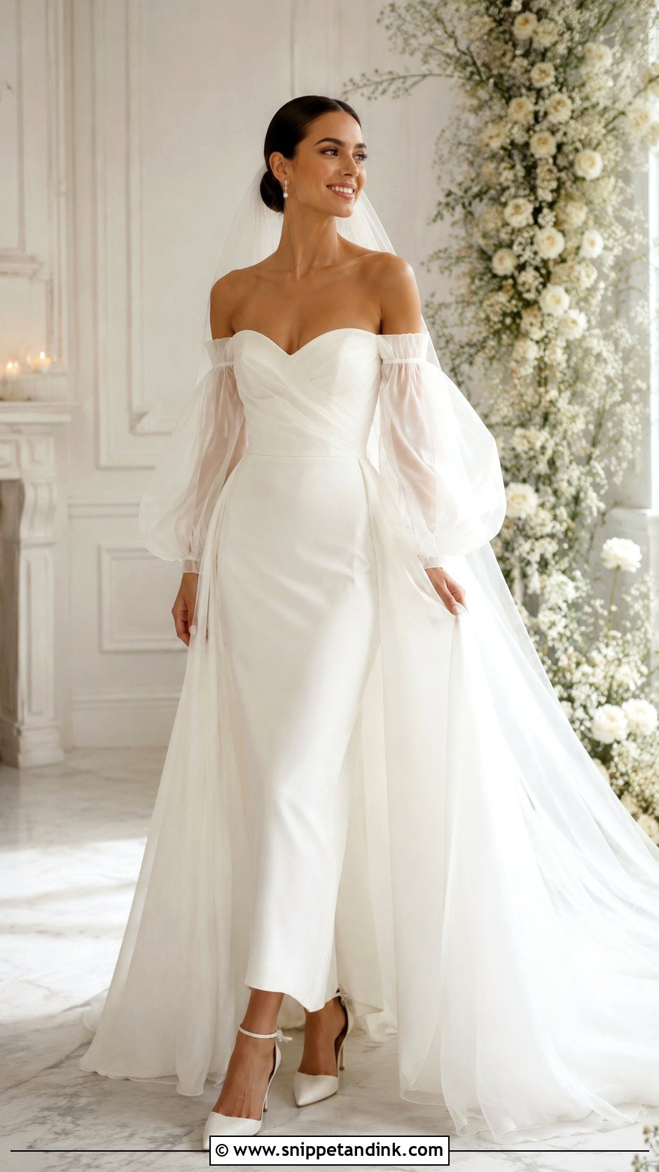 Off Shoulder Wedding Dress With Puff Sleeves - Snippet and Ink - 25 Long Sleeve Off Shoulder Wedding Dress Ideas
