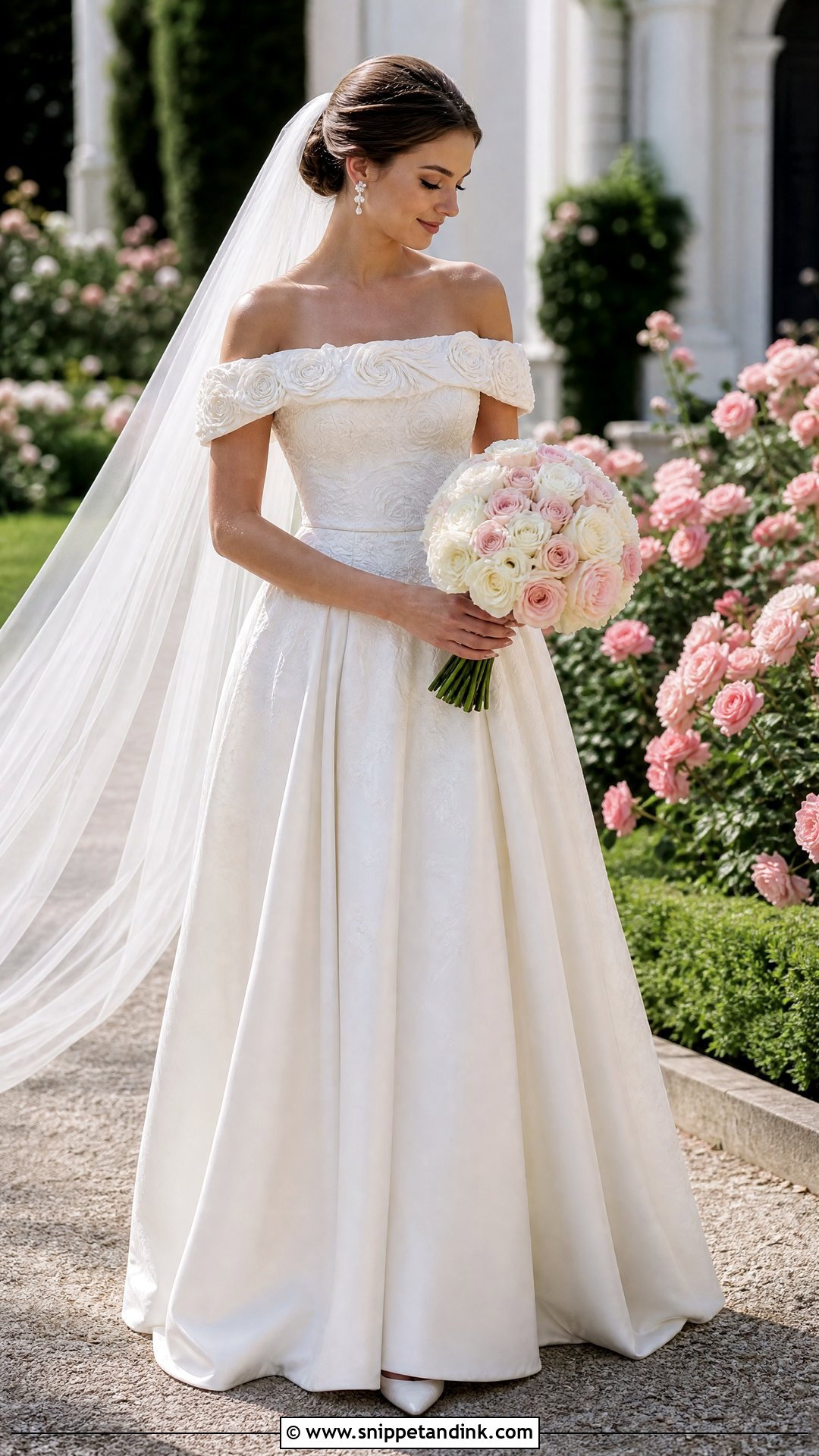 Off Shoulder Wedding Dress With Rose Embroidery - Snippet and Ink - 20 Wedding Dress with Embroidered Flowers