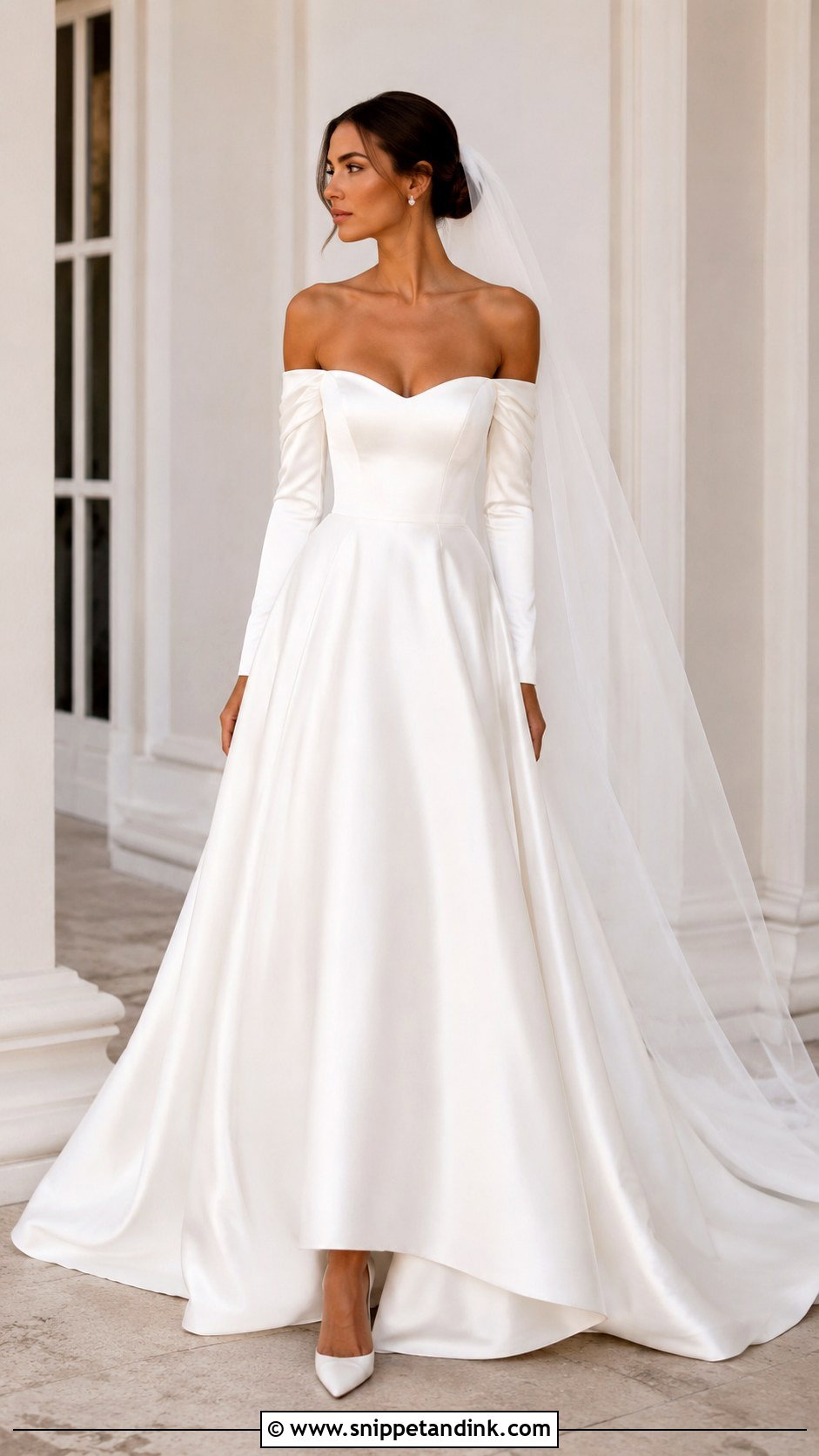 Off Shoulder Wedding Dress With Satin Sleeves - Snippet and Ink - 25 Long Sleeve Off Shoulder Wedding Dress Ideas