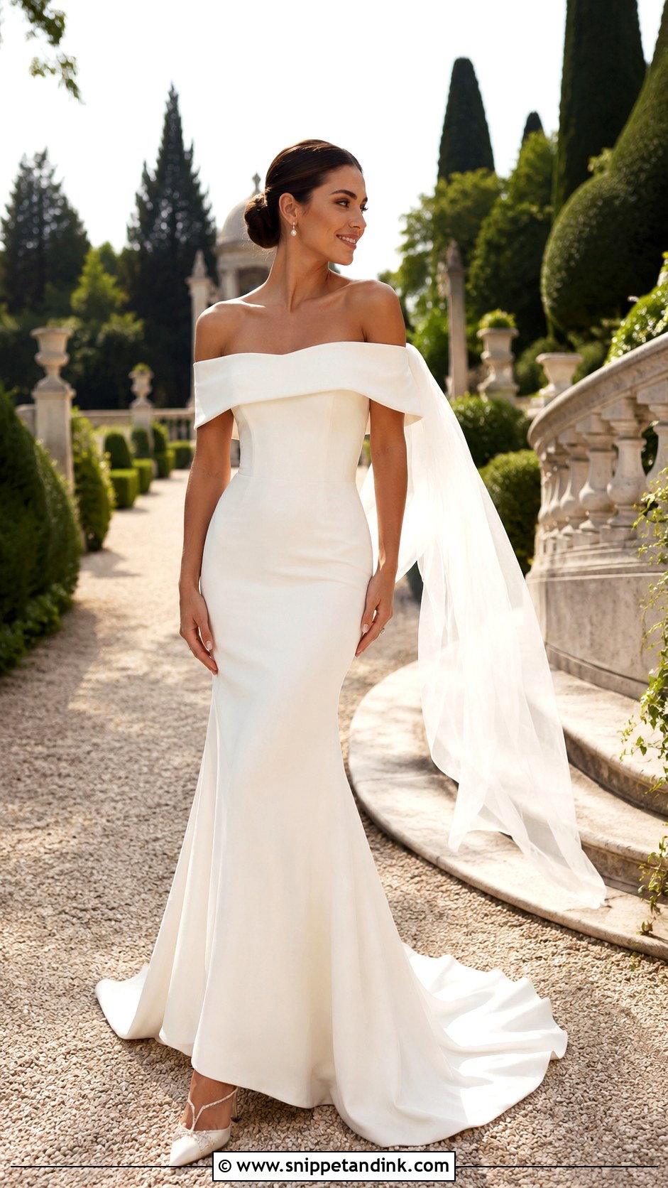 Off Shoulder Wedding Dress With Scarf - Snippet and Ink - 20 Wedding Dresses with Scarf