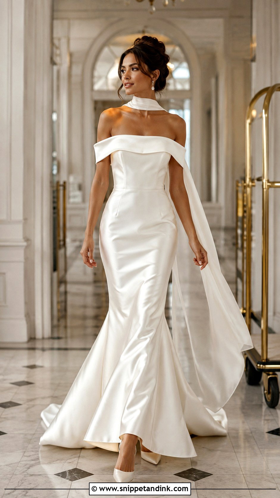 Off Shoulder Wedding Dress With Scarf - Snippet and Ink - 20 Unique Wedding Dresses 2025