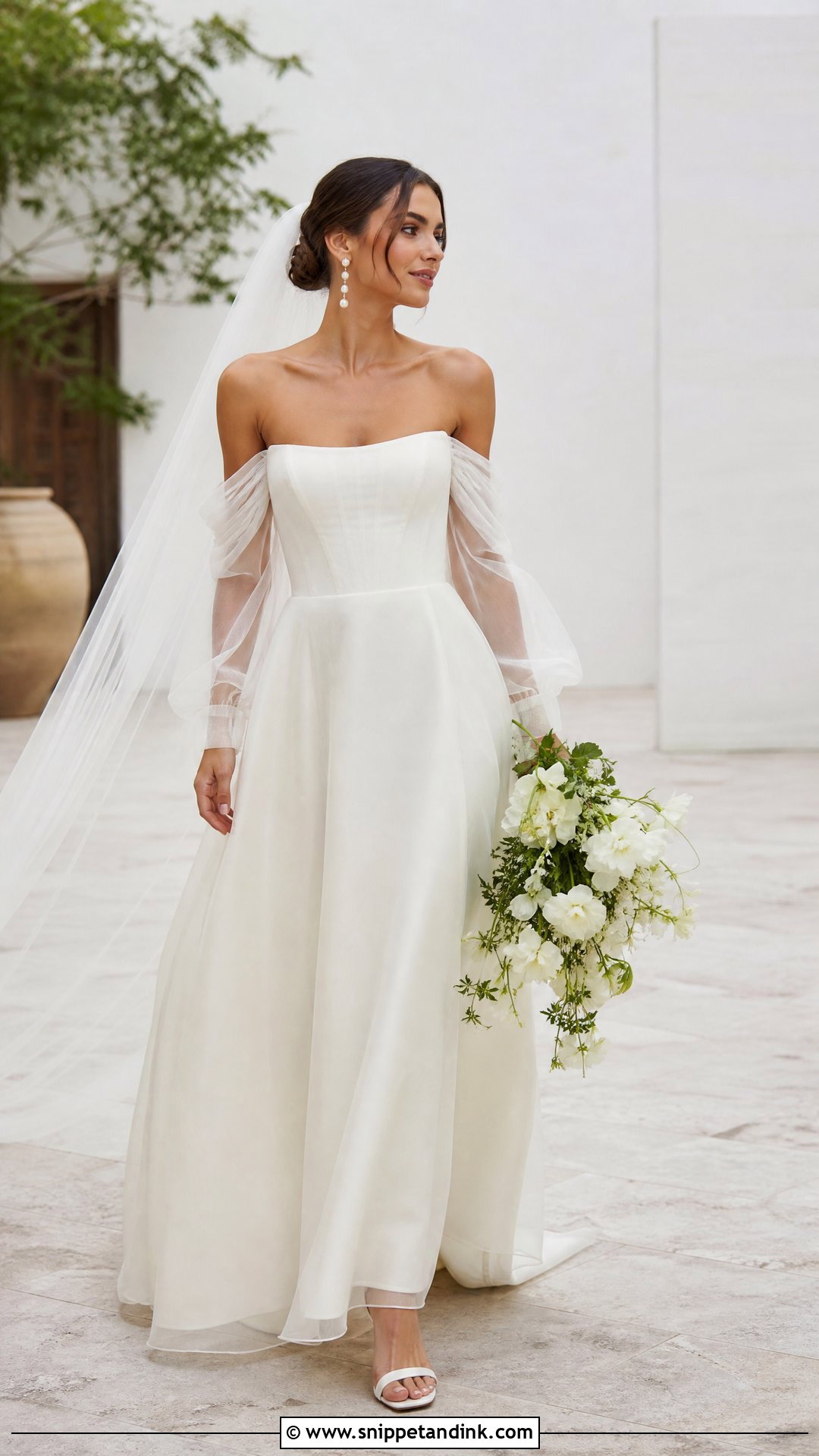 Off Shoulder Wedding Dress With Sheer Sleeves - Snippet and Ink - 20 Wedding Dress with Sheer Sleeves