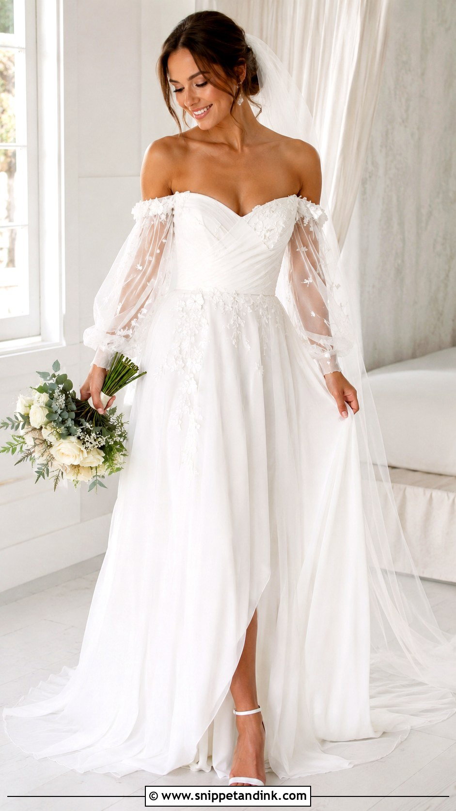 Off Shoulder Wedding Dress With Sheer Sleeves - Snippet and Ink - 25 Long Sleeve Off Shoulder Wedding Dress Ideas