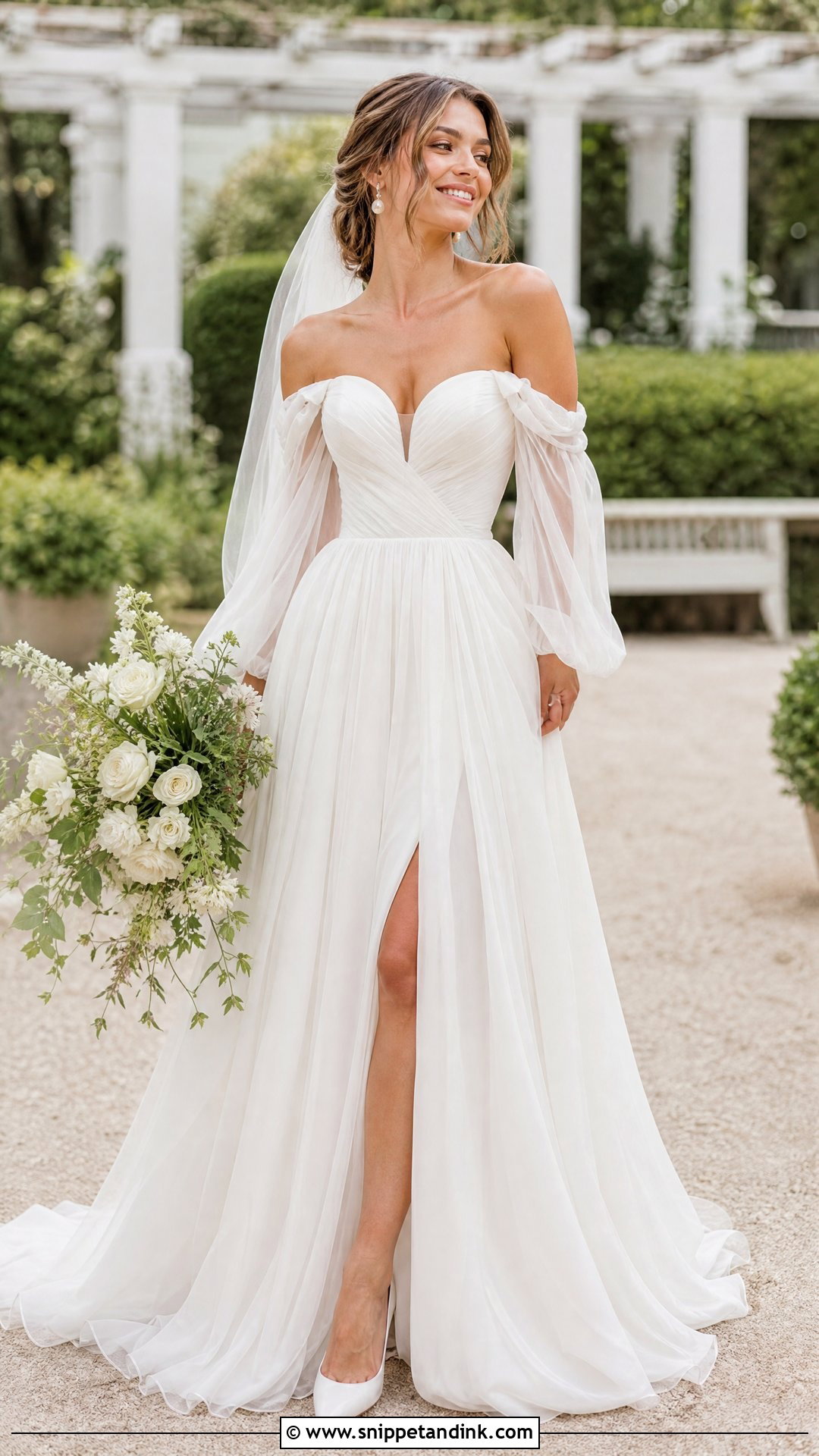Off Shoulder Wedding Dress With Soft Curls - Snippet and Ink - 25 Gorgeous Wedding Dress Ideas