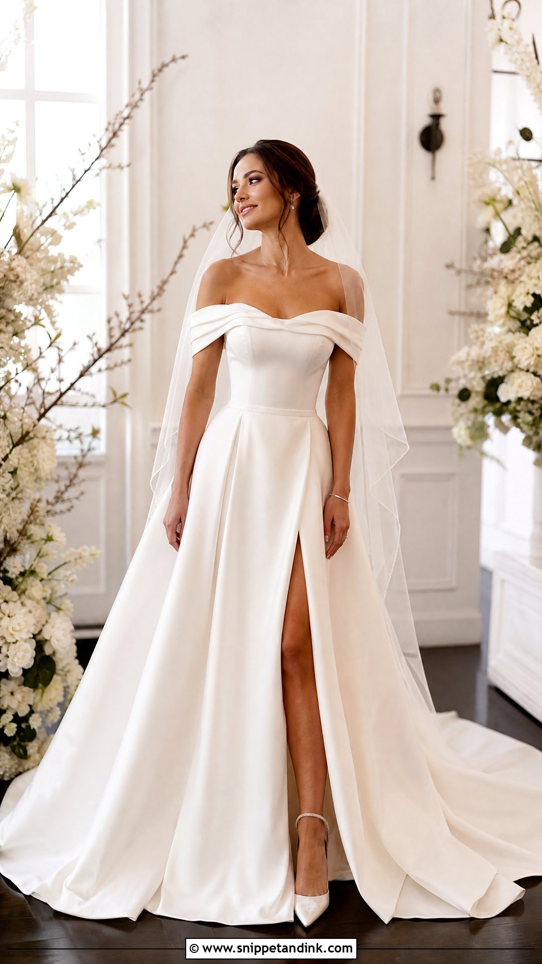 Off Shoulder Wedding Dress With Split - Snippet and Ink - 20 Wedding Dress with Split Ideas