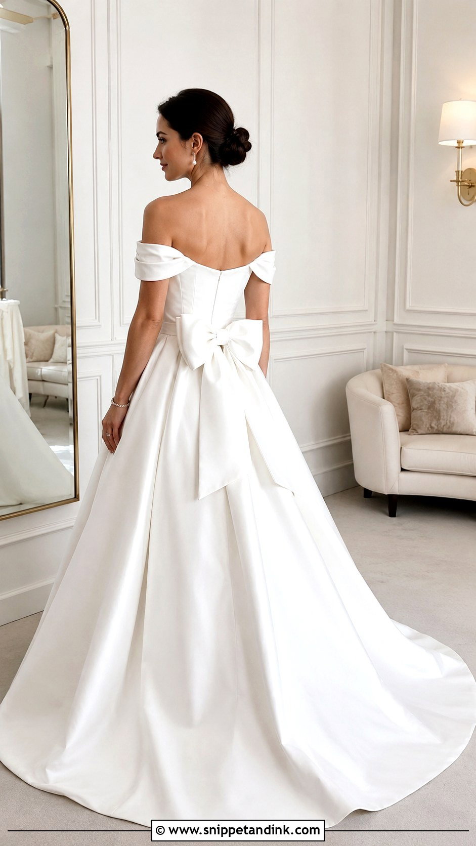 Off Shoulder Wedding Dress With Structured Back Bow - Snippet and Ink - 20 Wedding Dress with Bow on Back Ideas