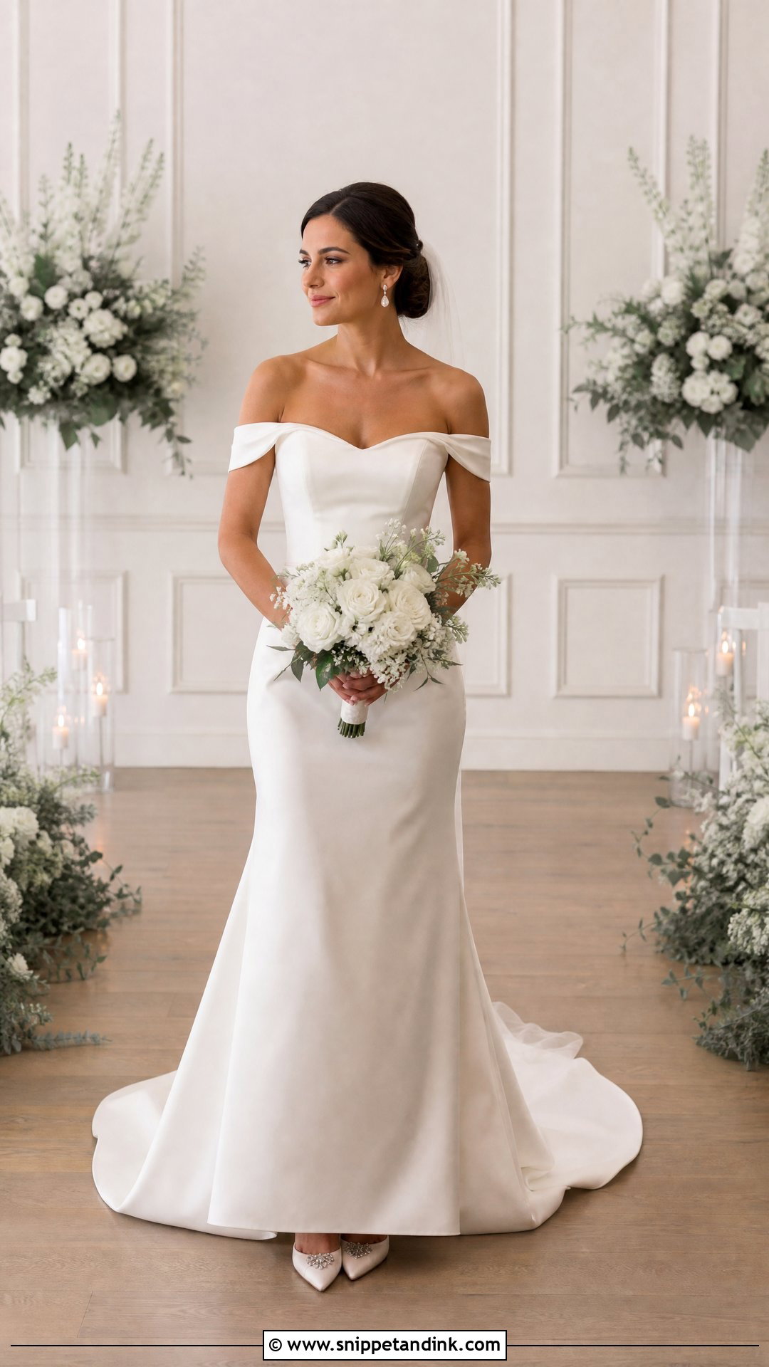 Off Shoulder Wedding Gown - Snippet and Ink - 20 Wedding Gown for Short Bride Ideas