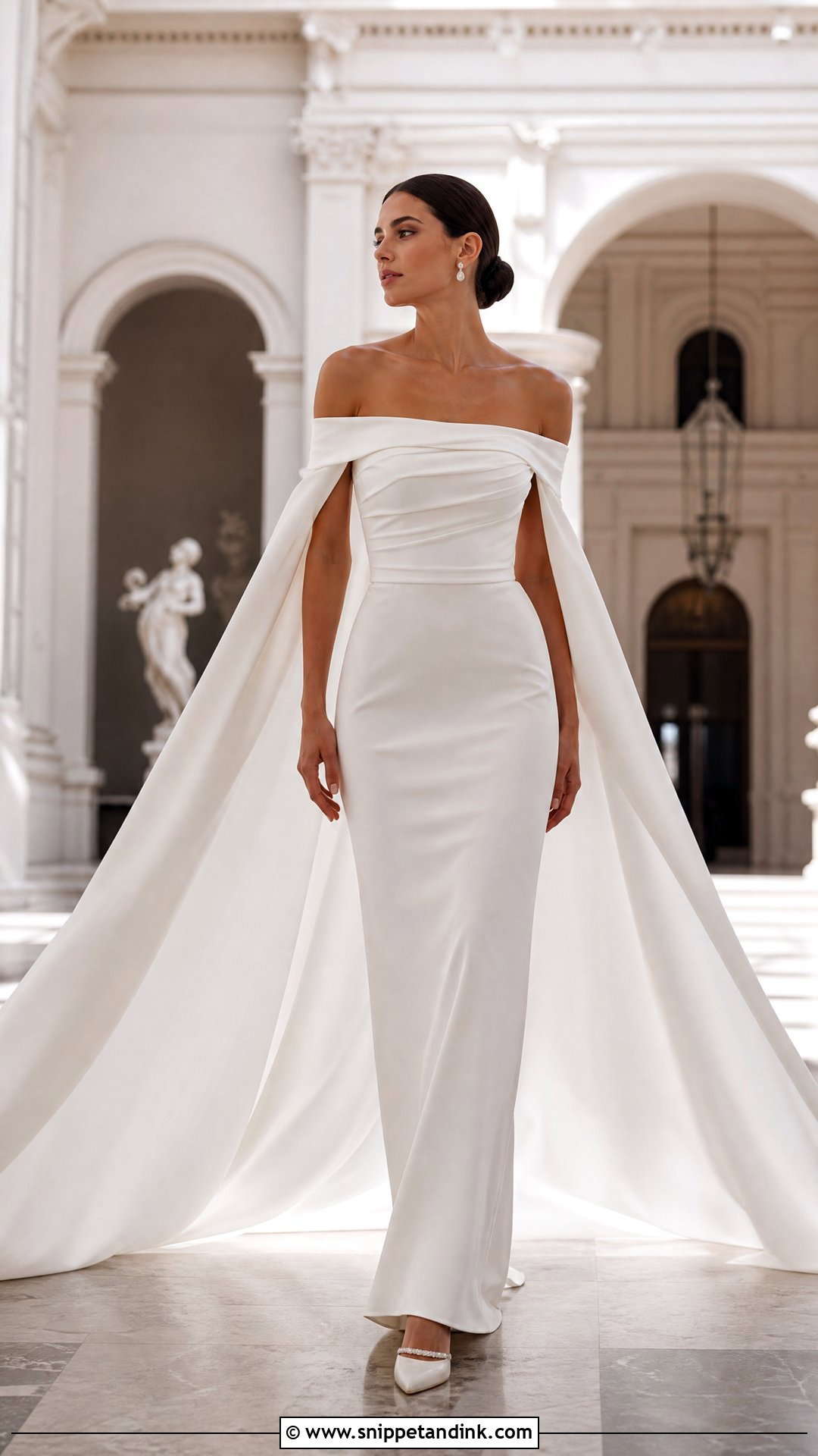 Off Shoulder Wedding Gown With Cape - Snippet and Ink - 25 Off Shoulder Wedding Gown Ideas