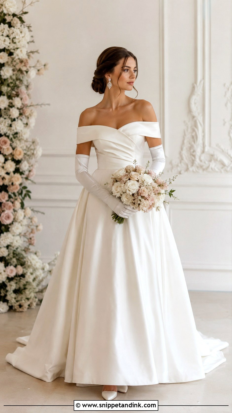 Off Shoulder Wedding Gown With Gloves - Snippet and Ink - 25 Wedding Gown with Gloves Ideas