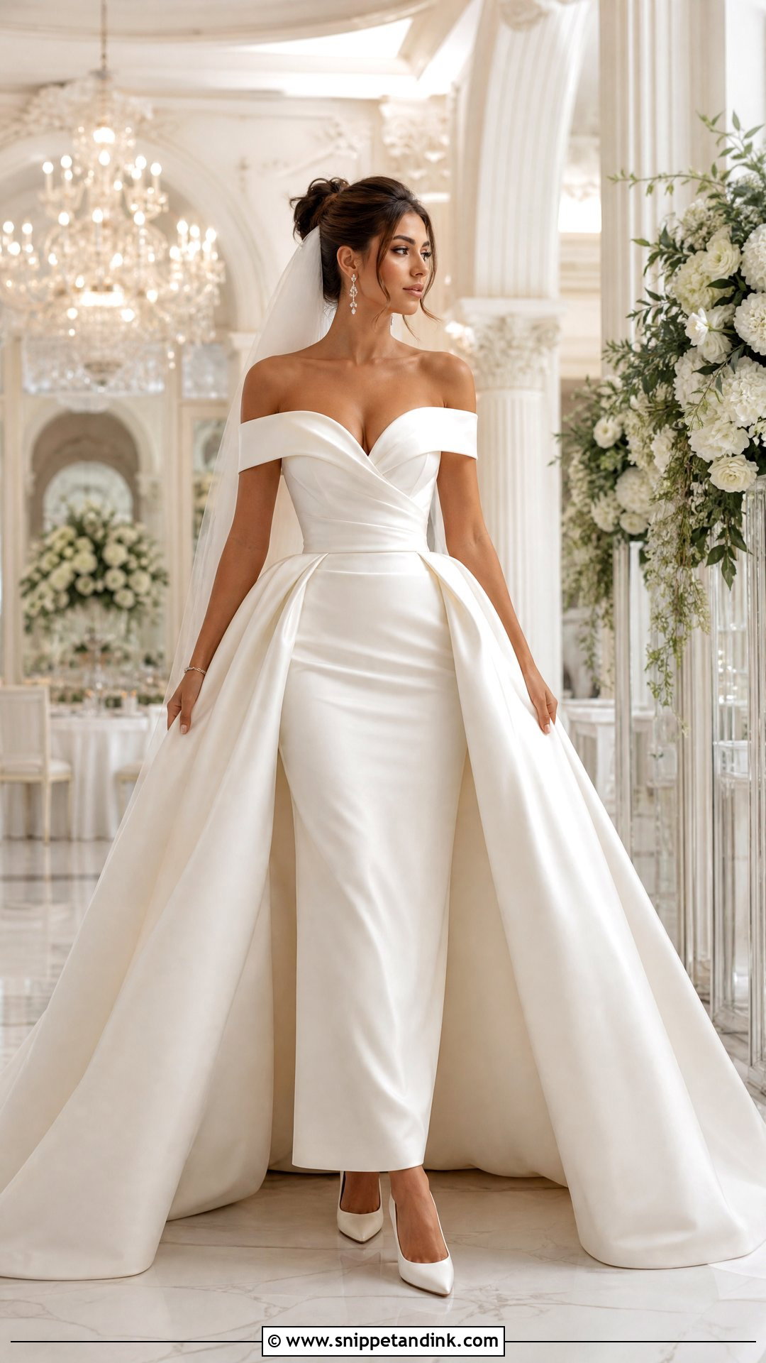 Off Shoulder Wedding Gown With Overskirt - Snippet and Ink - 25 Off Shoulder Wedding Gown Ideas
