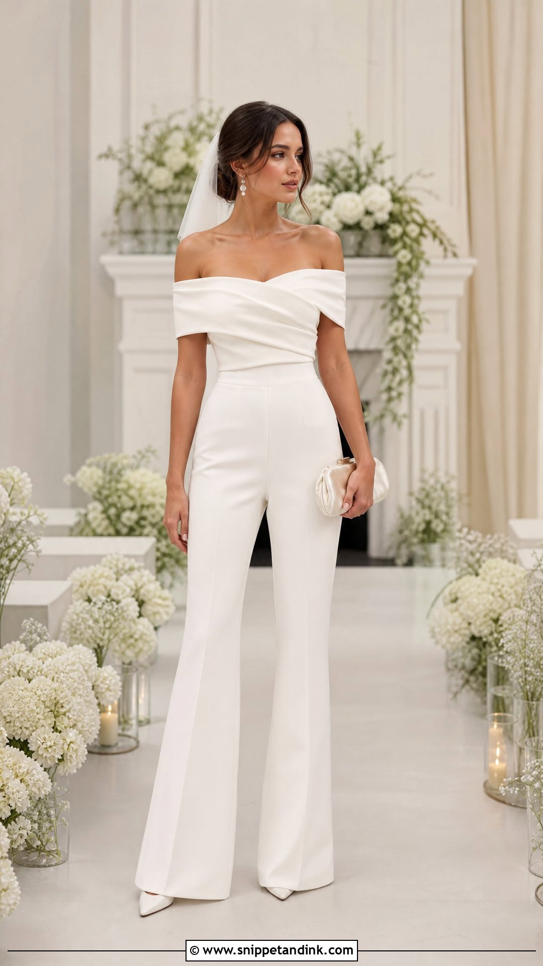 Off Shoulder Wedding Trouser Set - Snippet and Ink - 20 Wedding Trousers Brides Ideas