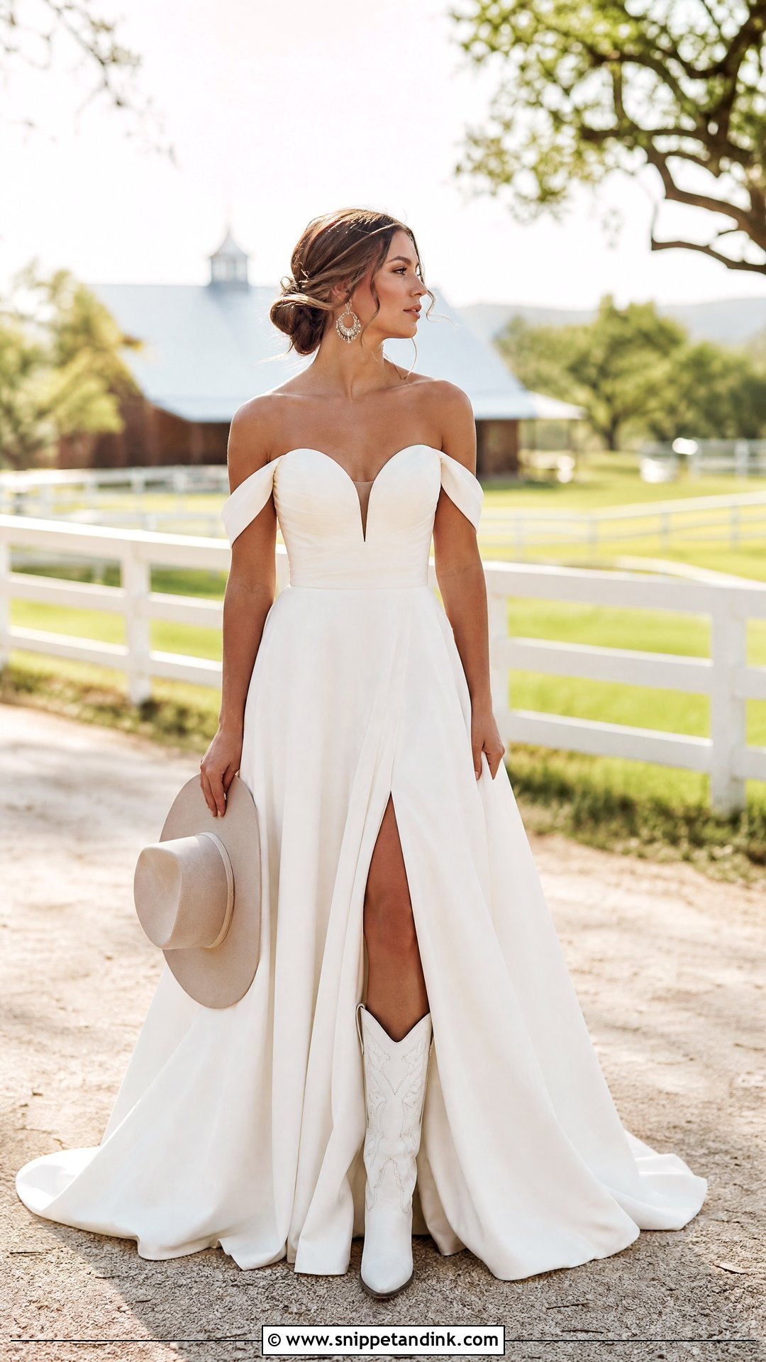 Off Shoulder Western Wedding Dress - Snippet and Ink - 20 Simple Western Wedding Dress Ideas