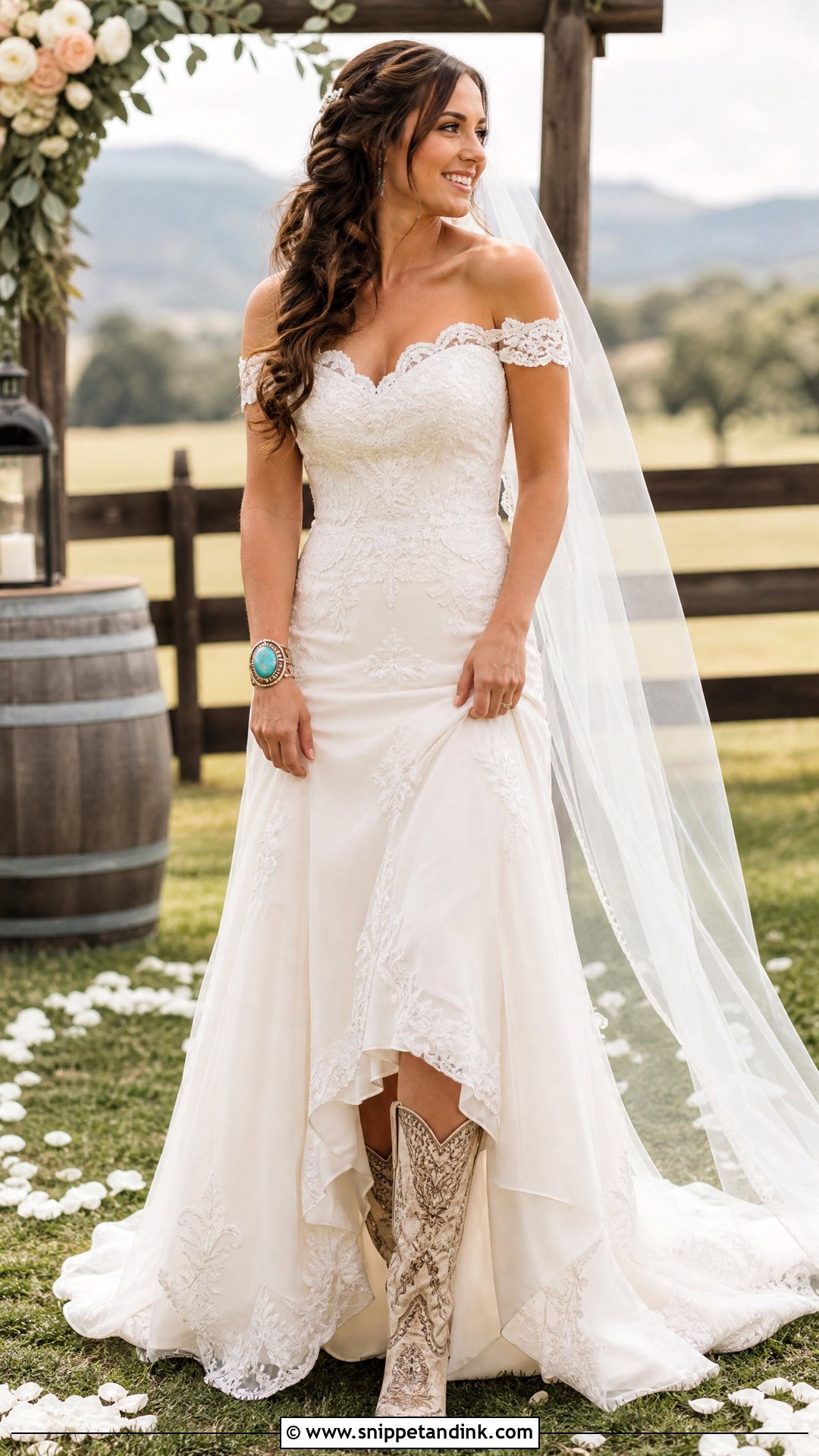 Off Shoulder Western Wedding Dress - Snippet and Ink - 20 Western Style Wedding Dresses