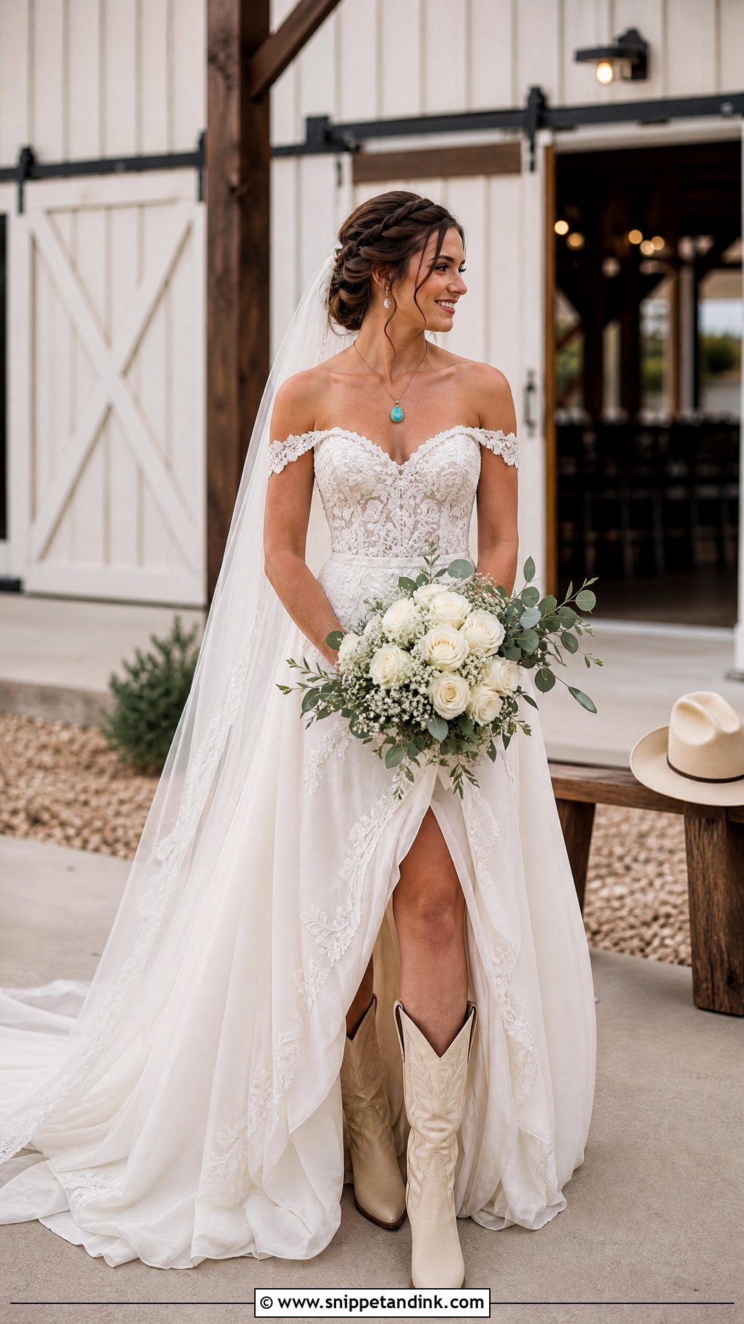 Off Shoulder Western Wedding Dress - Snippet and Ink - 20 Western Wedding Dress Ideas