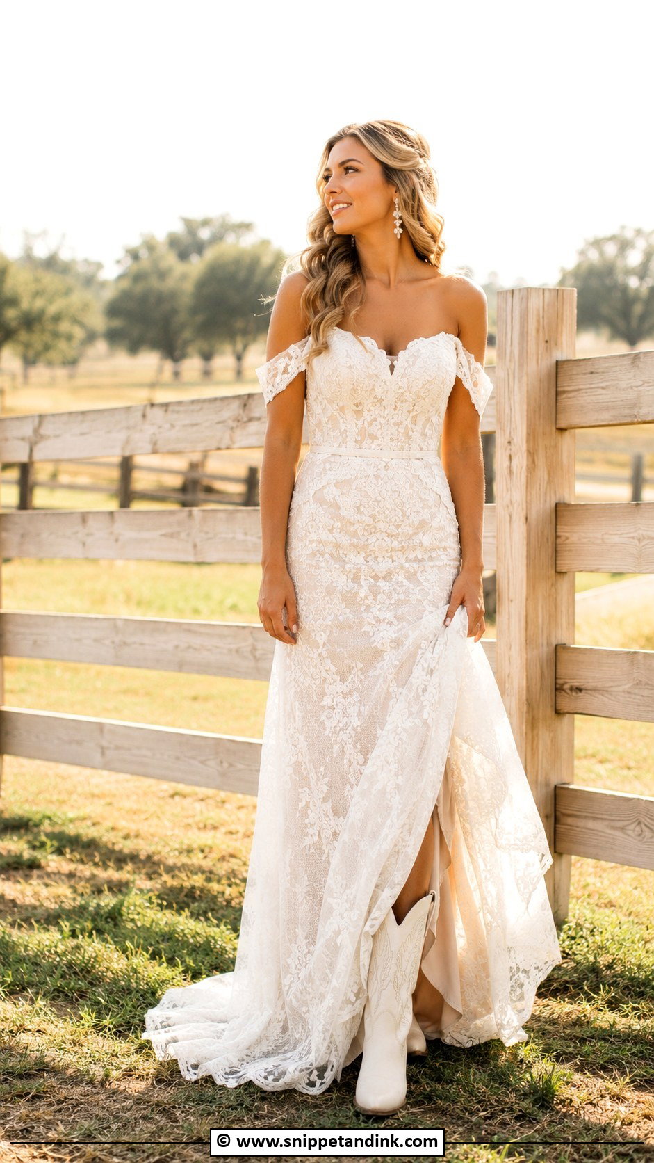 Off Shoulder Western Wedding Dress - Snippet and Ink - 35 Western Wedding Dresses