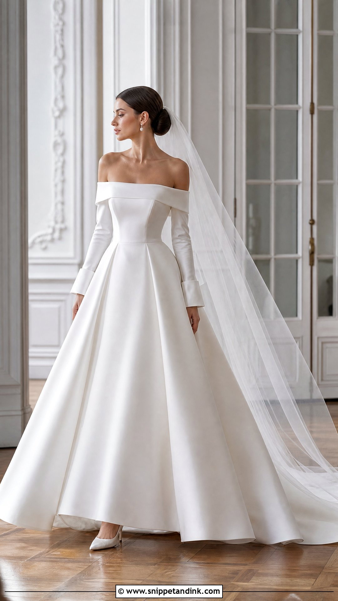 Off Shoulder White Duchess Gown - Snippet and Ink - 20 White Duchess Gown Styles