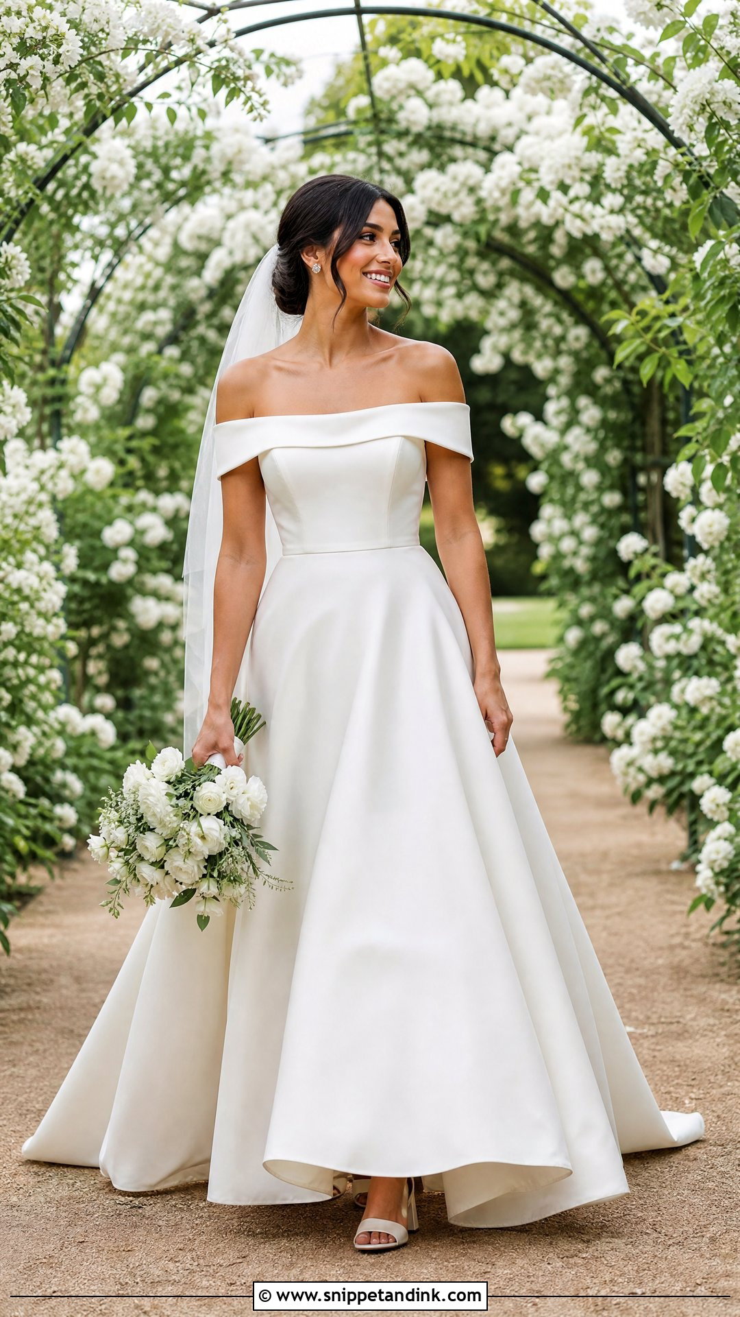 Off Shoulder White Wedding Gown - Snippet and Ink - 20 White Wedding Frocks Gowns