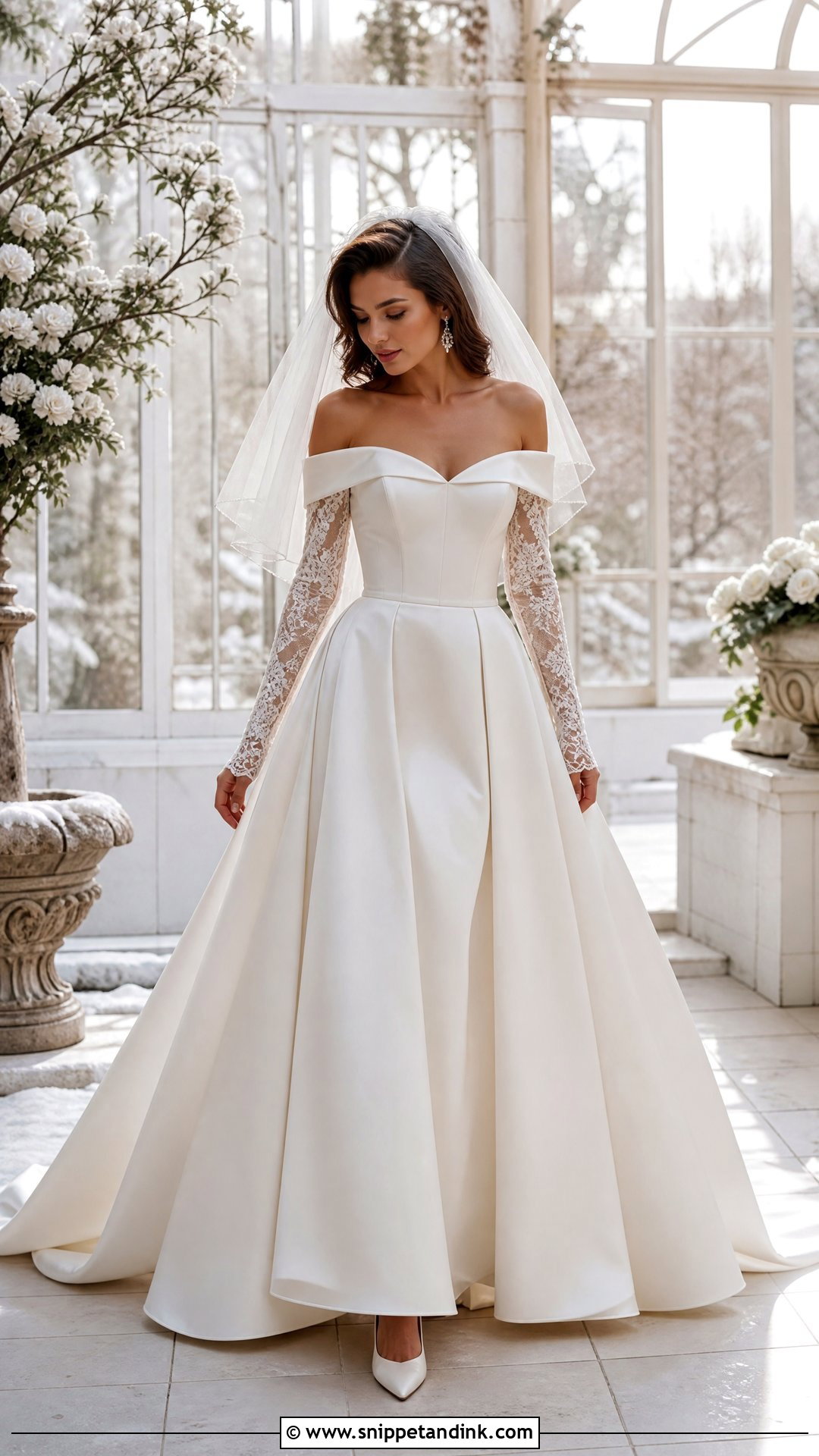 Off Shoulder Winter Wedding Dress With Detachable Sleeves - Snippet and Ink - 20 Winter Wedding Dress with Sleeves