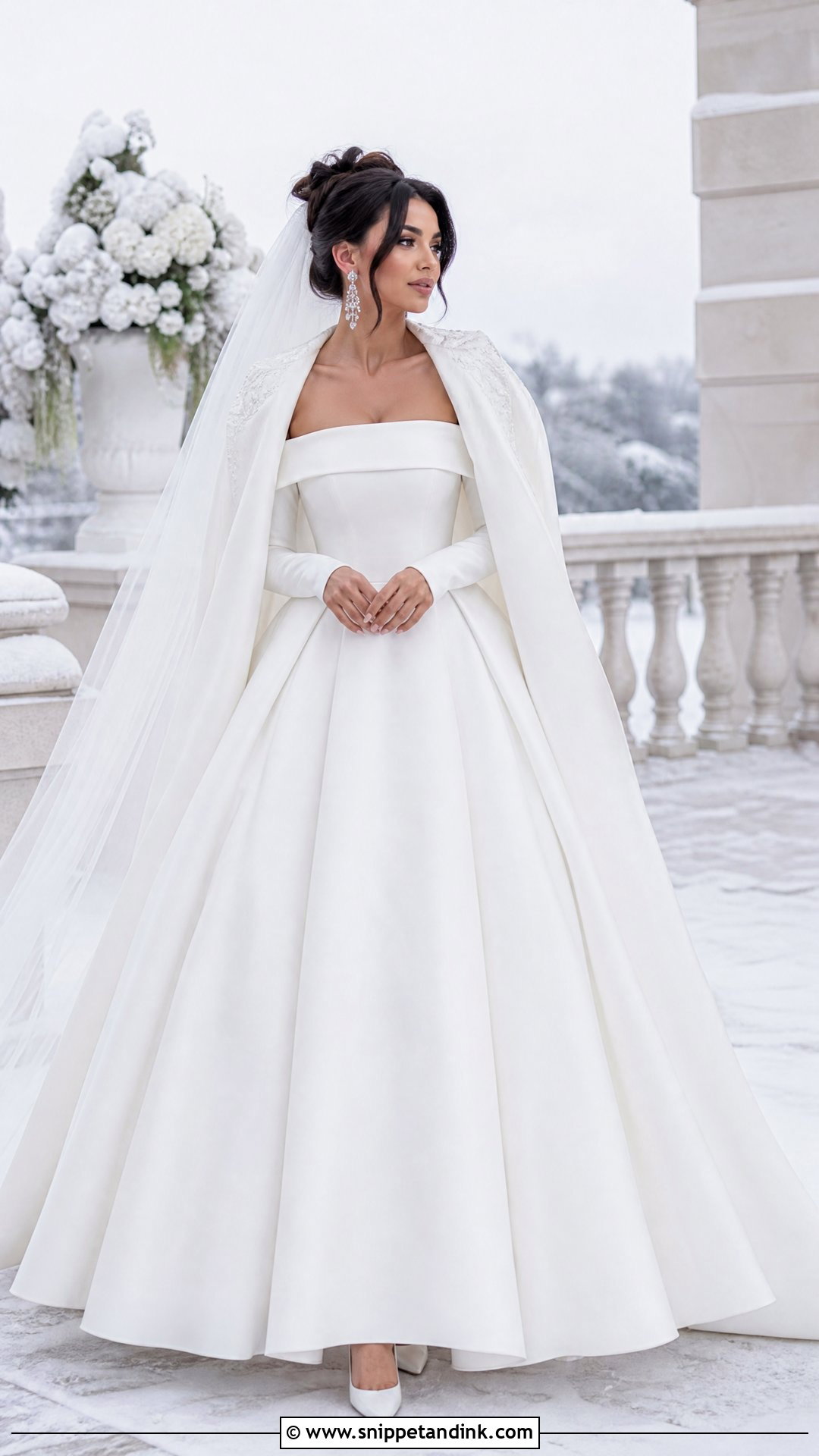 Off Shoulder Winter Wedding Gown With Long Sleeves - Snippet and Ink - 25 Winter Wedding Gowns