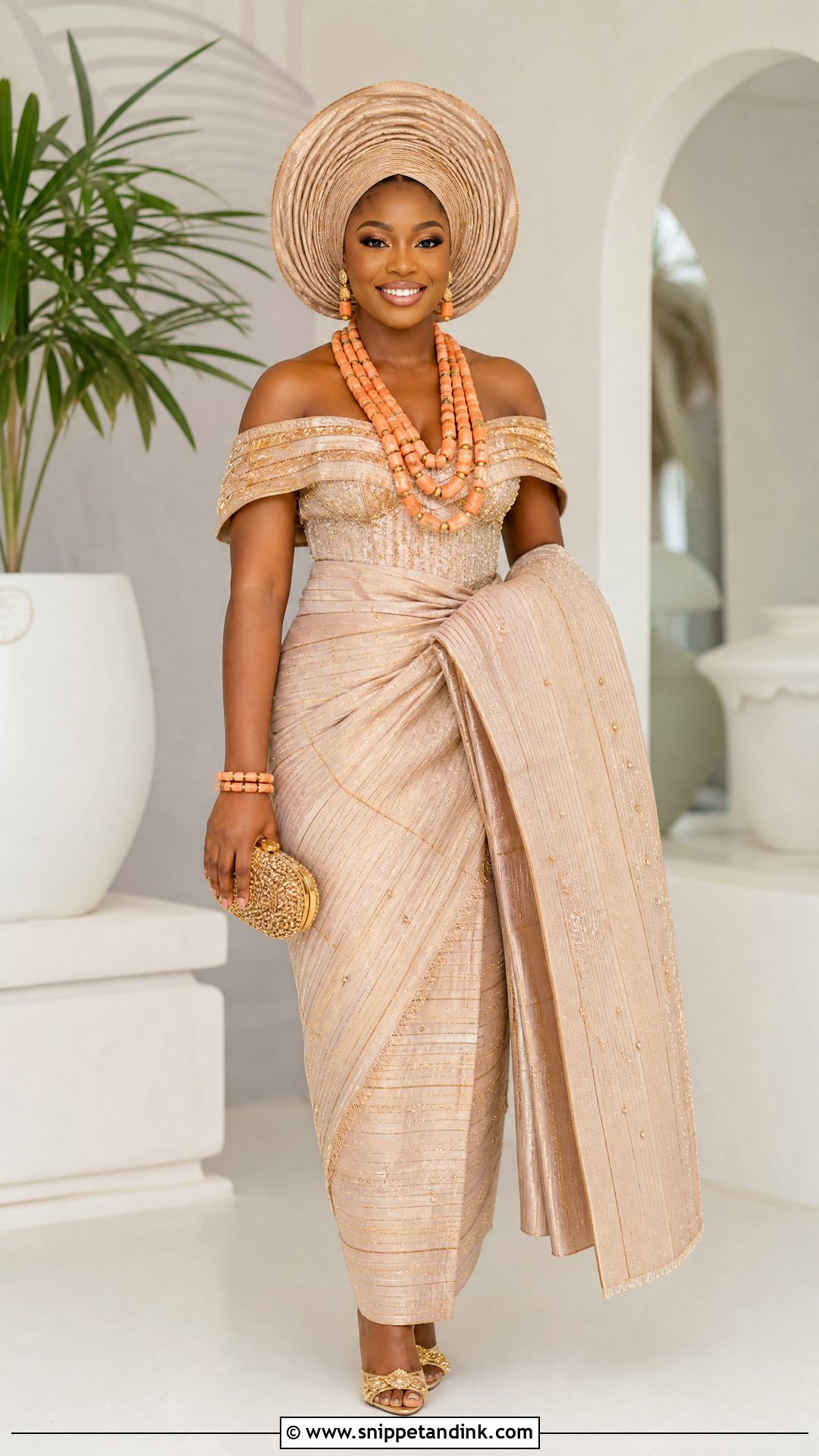 Off Shoulder Yoruba Bridal Attire - Snippet and Ink - 25 Yoruba Bride Traditional Attire Ideas
