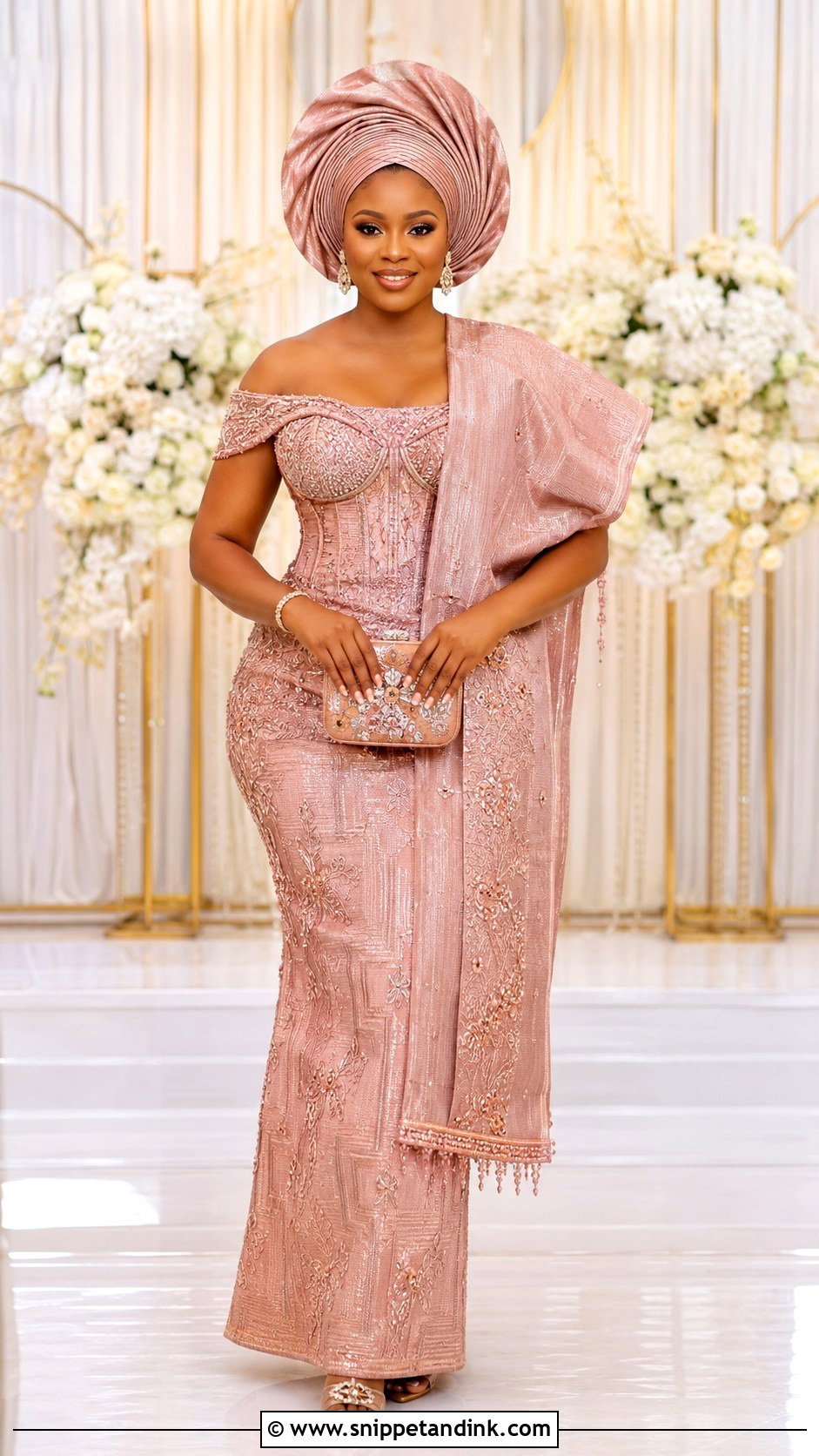 Off Shoulder Yoruba Wedding Gown - Snippet and Ink - 20 Yoruba Wedding Dress Ideas