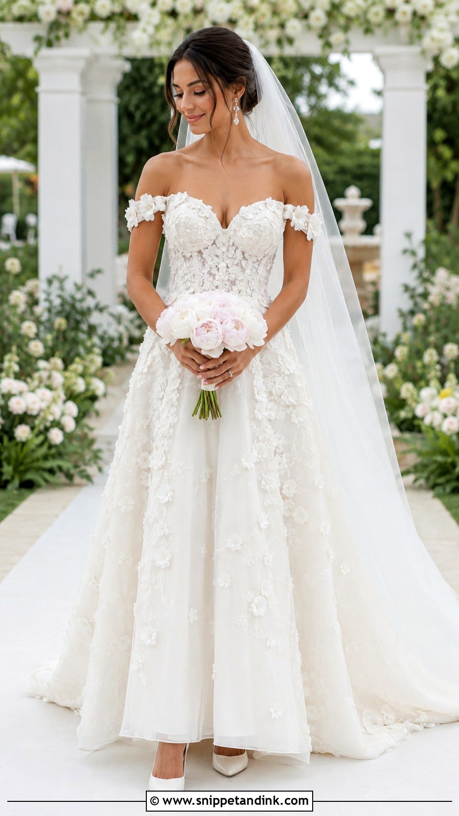 Off The Shoulder 3D Flower Wedding Dress - Snippet and Ink - 20 3D Flower Wedding Dress Ideas