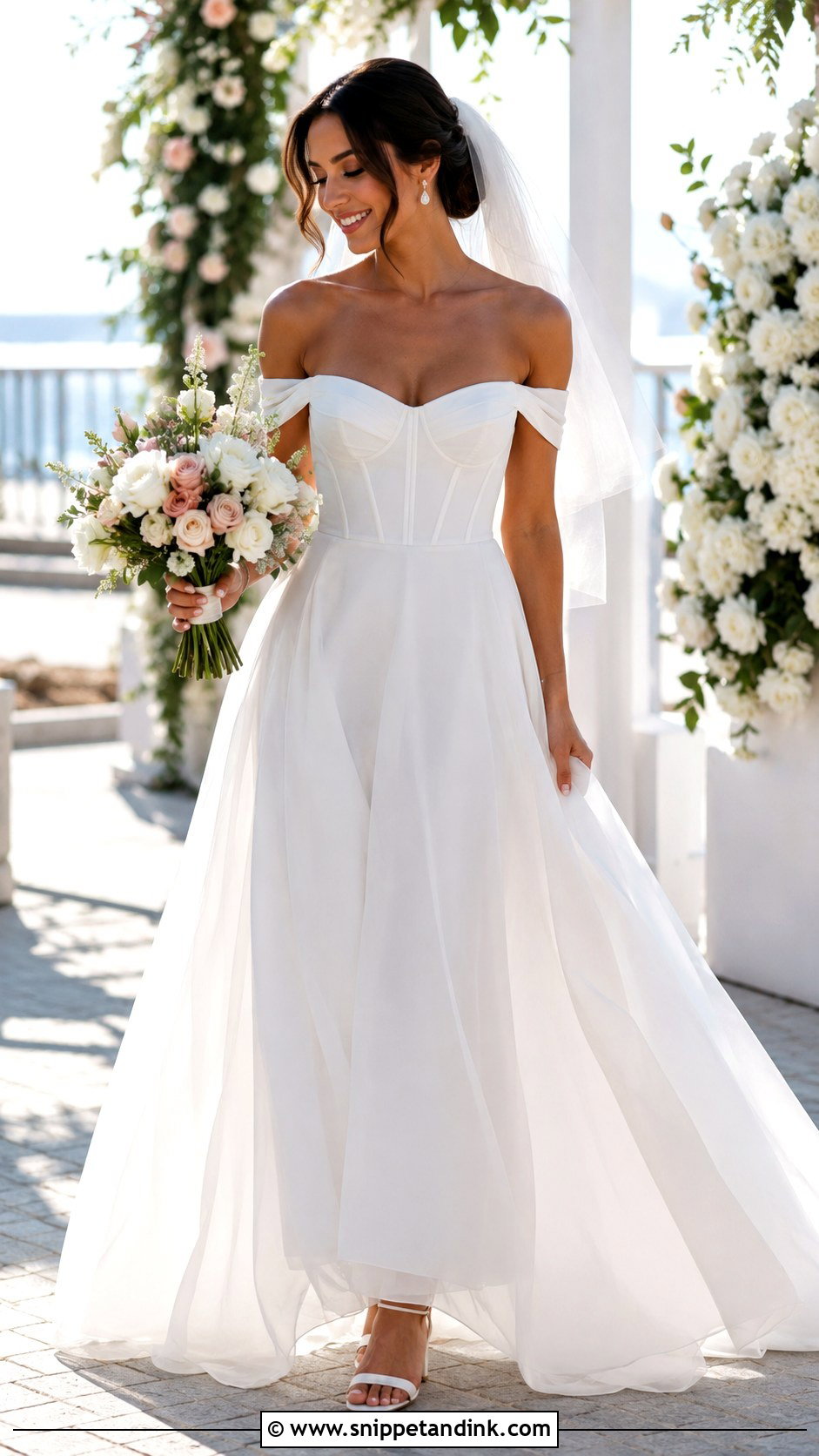 Off The Shoulder A Line Corset Wedding Dress - Snippet and Ink - 20 A Line Corset Wedding Dress Ideas