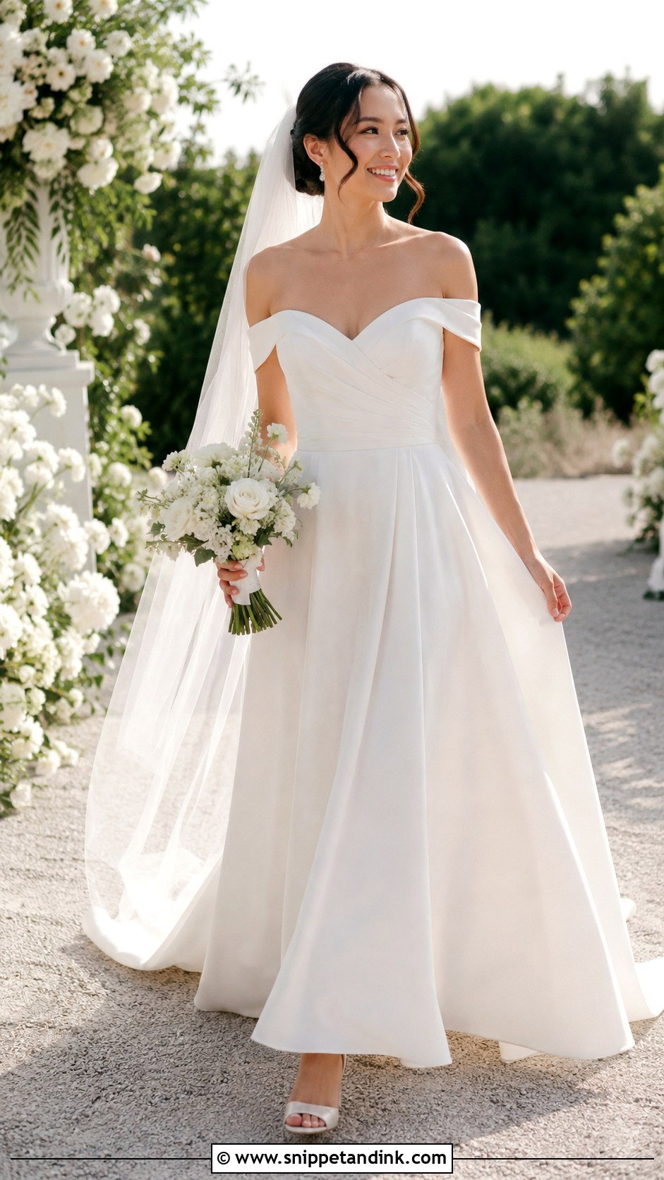 Off The Shoulder A Line Wedding Dress - Snippet and Ink - 30 Off the Shoulder Wedding Dresses