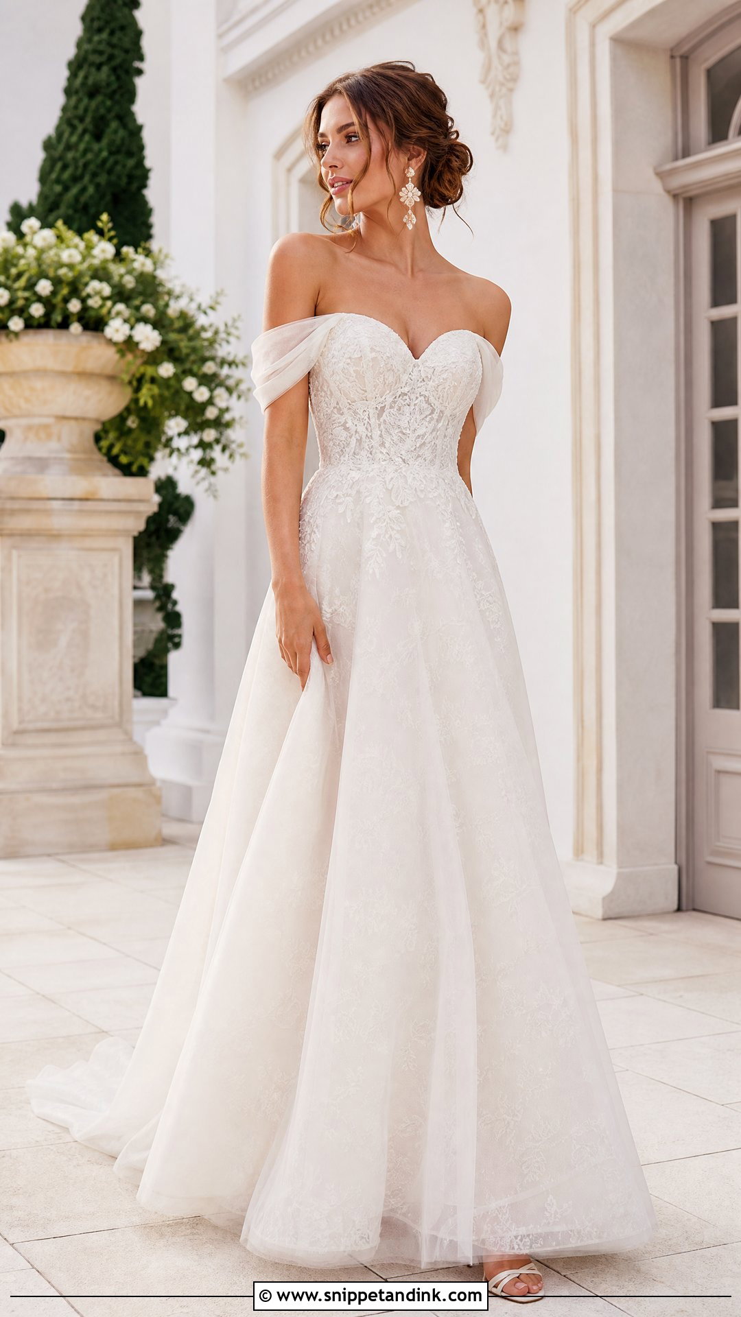 Off The Shoulder A Line Wedding Dress - Snippet and Ink - 25 Romantic a Line Wedding Dress Ideas