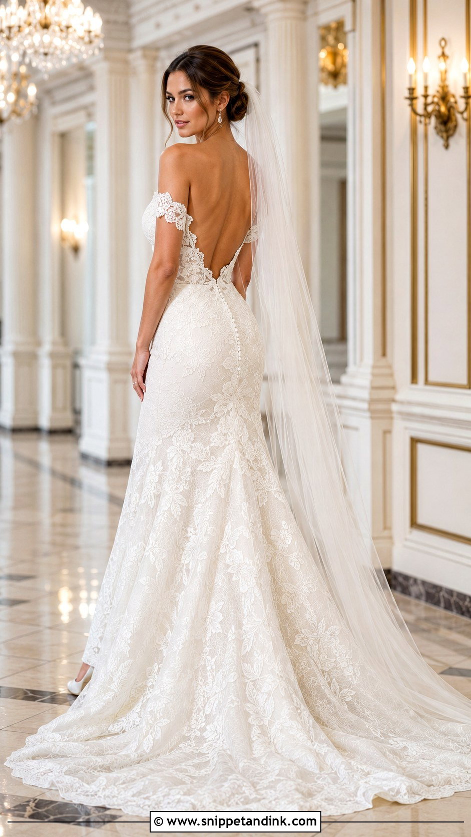 Off The Shoulder Backless Lace Wedding Dress - Snippet and Ink - 20 Backless Lace Wedding Dress Ideas
