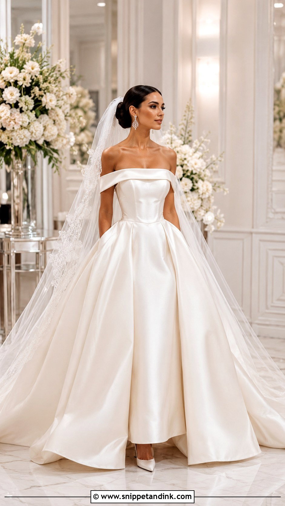 Off The Shoulder Ball Gown Wedding Dress - Snippet and Ink - 25 Off the Shoulder Wedding Dress Ideas