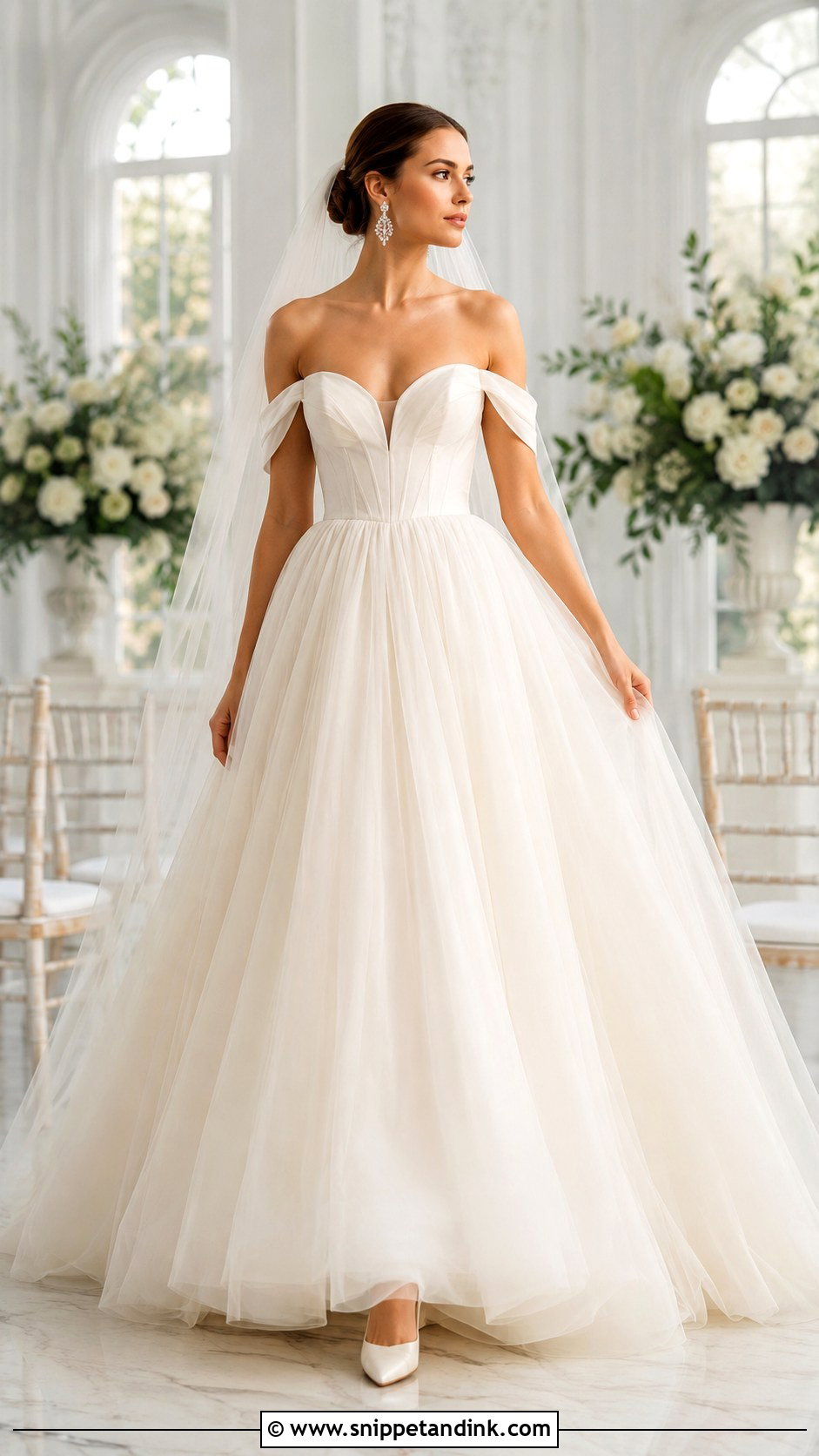 Off The Shoulder Ball Gown Wedding Dress - Snippet and Ink - 20 Fluffy Wedding Dresses