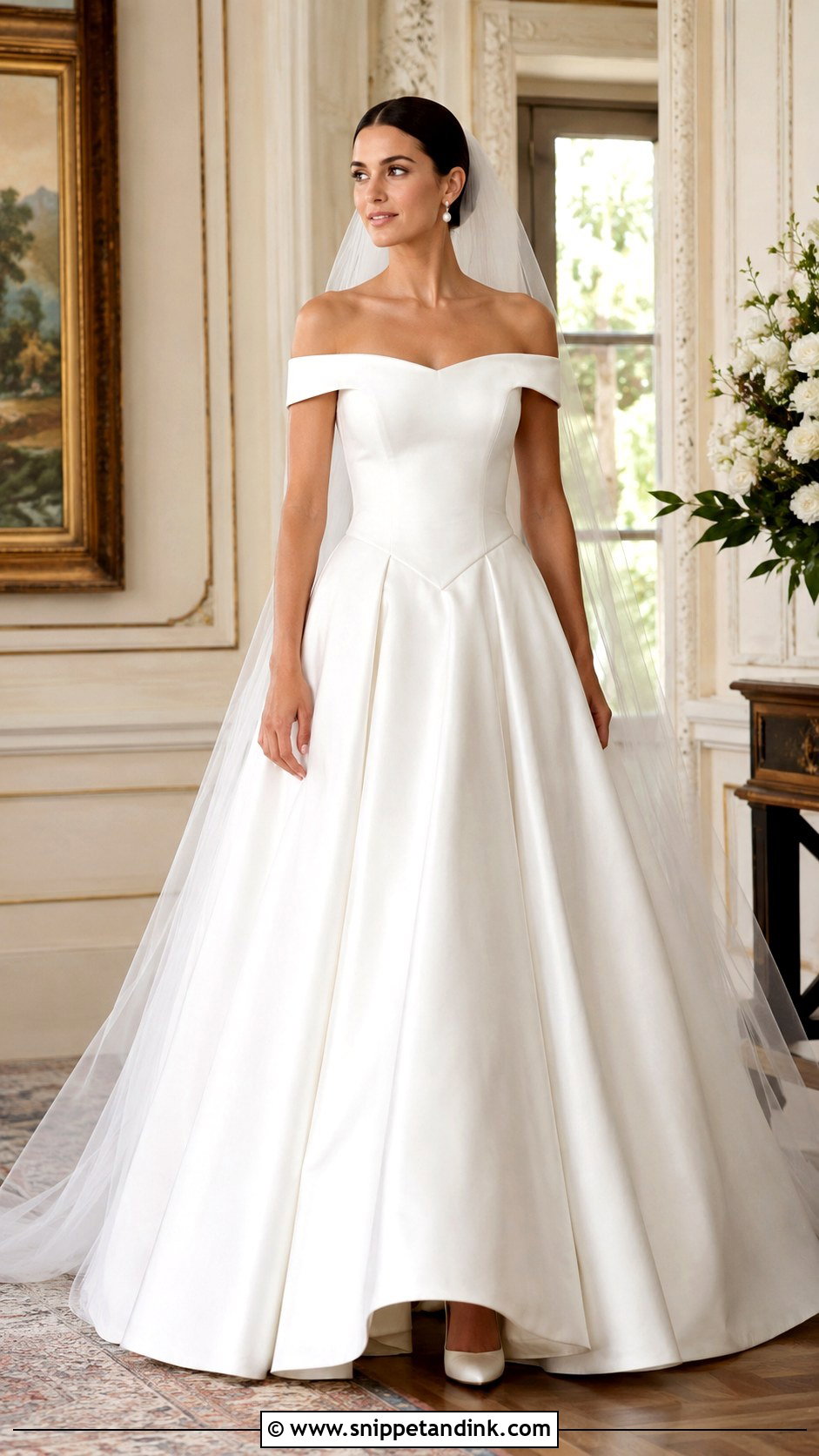 Off The Shoulder Basque Waist Wedding Dress - Snippet and Ink - 30 Off the Shoulder Wedding Dresses