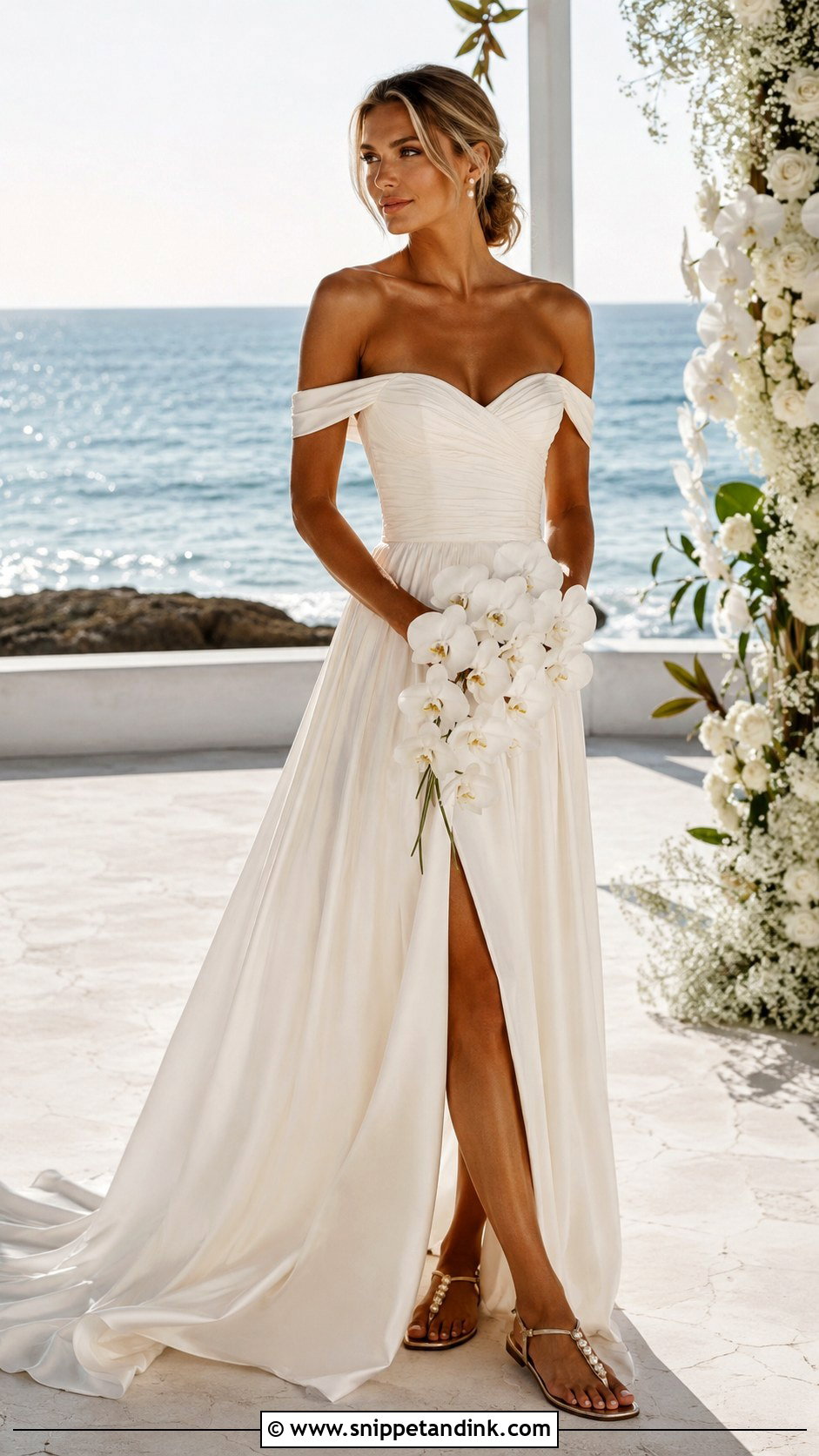Off The Shoulder Beach Wedding Dress - Snippet and Ink - 20 Flowy Beach Wedding Dress Ideas