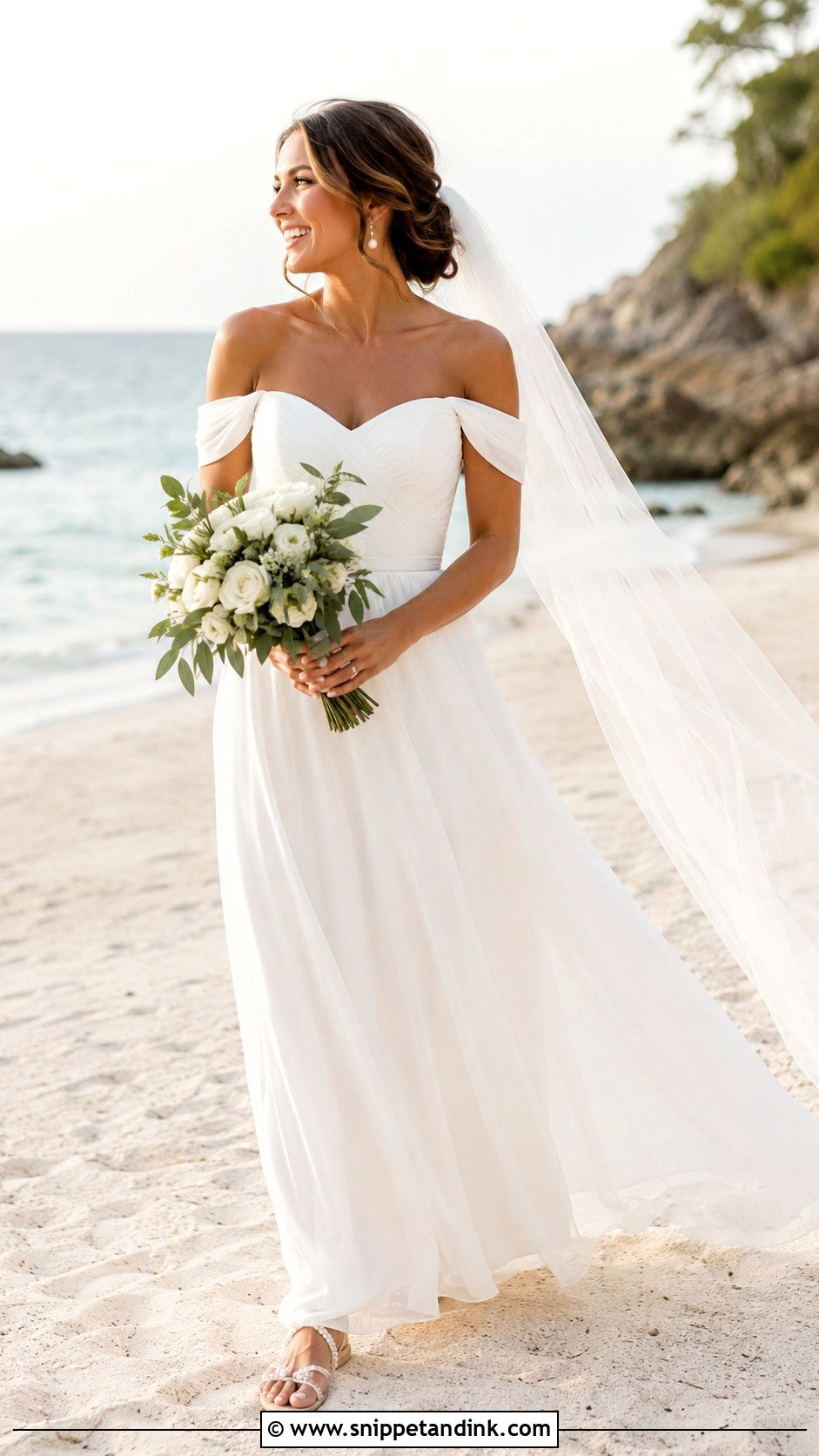 Off The Shoulder Beach Wedding Dress - Snippet and Ink - 25 Off the Shoulder Wedding Dress Ideas